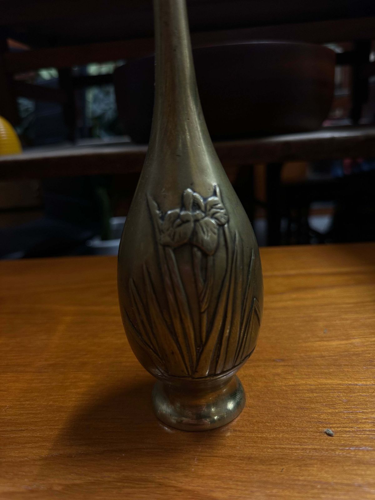 Arts & Crafts Repoussé Iris Solifleur Vase In Brass – United Kingdom, Circa 1900 photo Home Decor