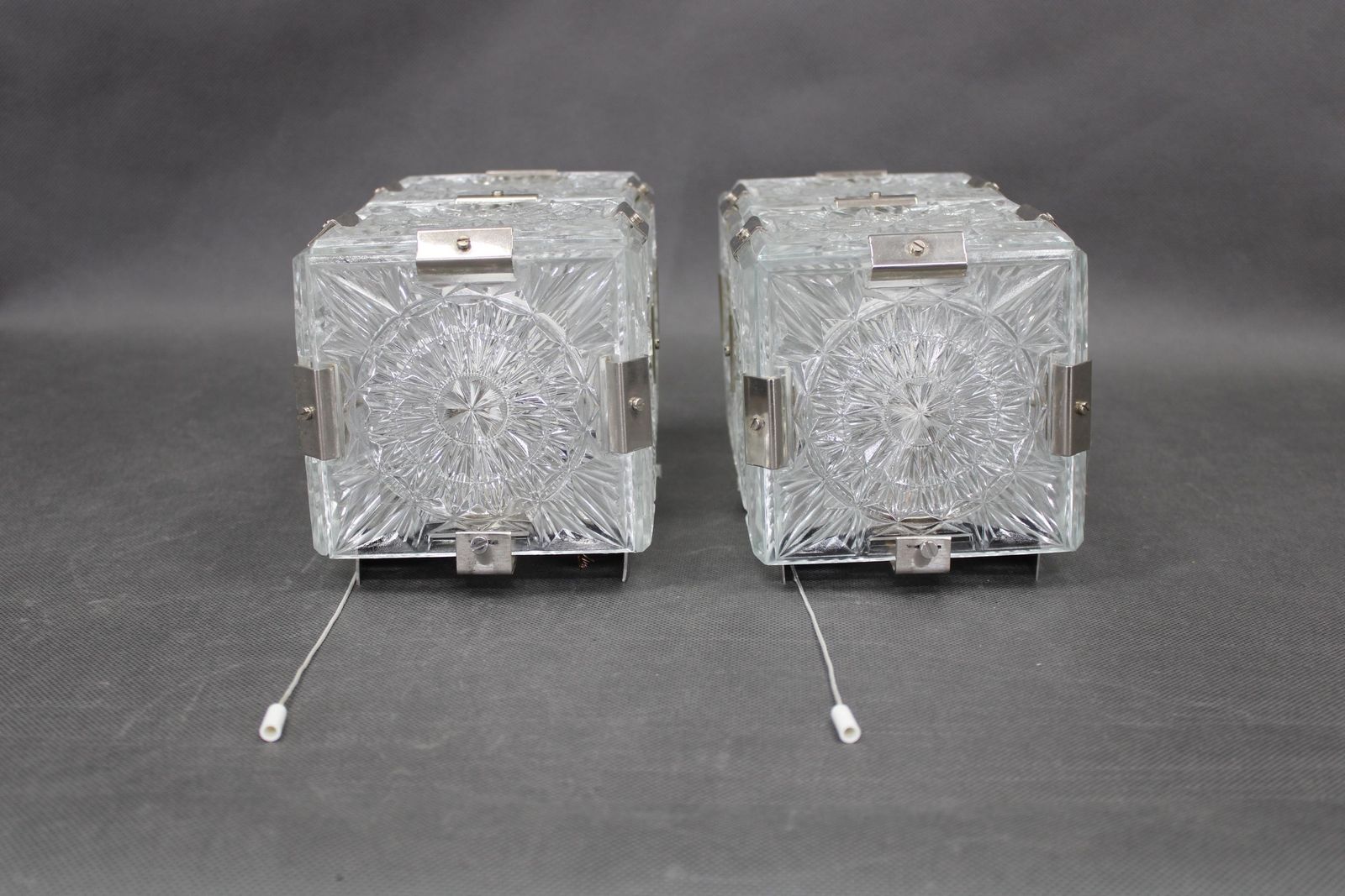 Pair Of Mid Century Czech Glass Wall Lights By Kamenický šenov photo for sale