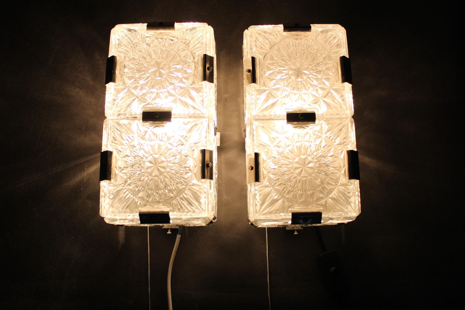 photo for sale Pair Of Mid Century Czech Glass Wall Lights By Kamenický šenov