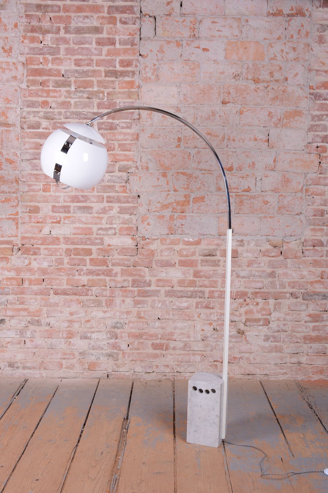 Restored Mid Century Floor Lamp, By H. Guzzini, Chrome, Marble, Italy, 1960s photo for sale
