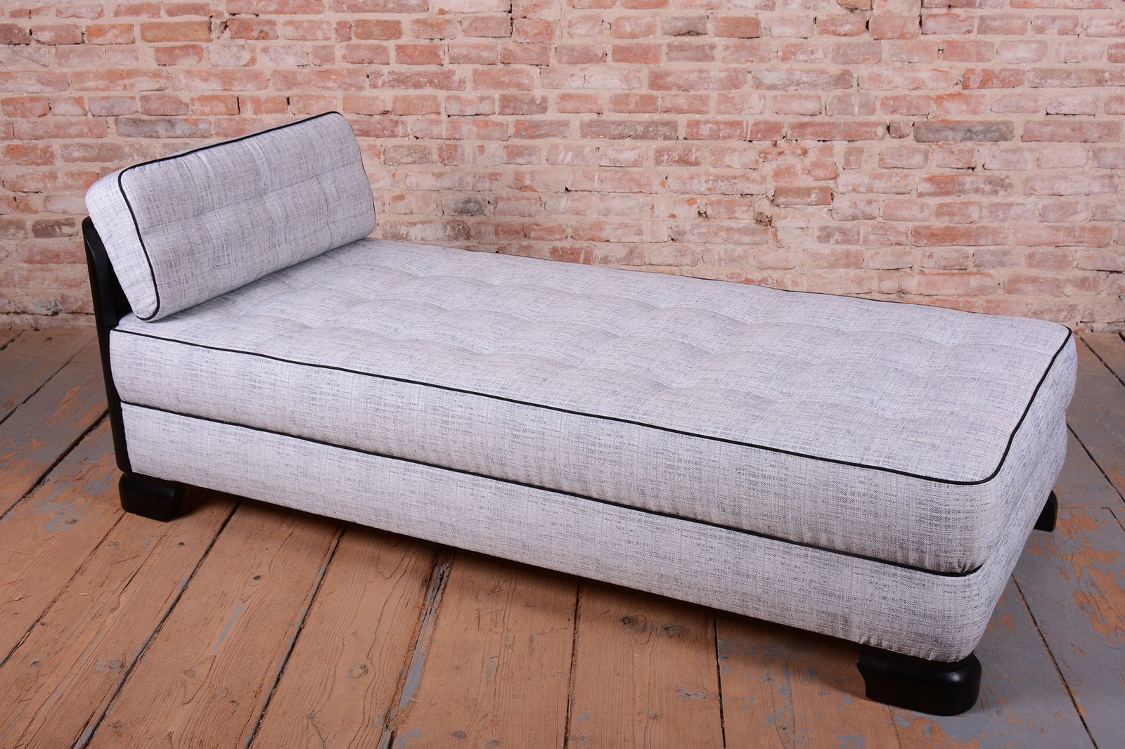 Restored Art Deco Chaise Lounge, Oak, Spruce, Reupholstered, Czech, 1930s photo for sale