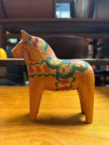 Nils Olsson Hand Carved Dala Horse In Natural Pine  Nusnäs Sweden Late 20th Century