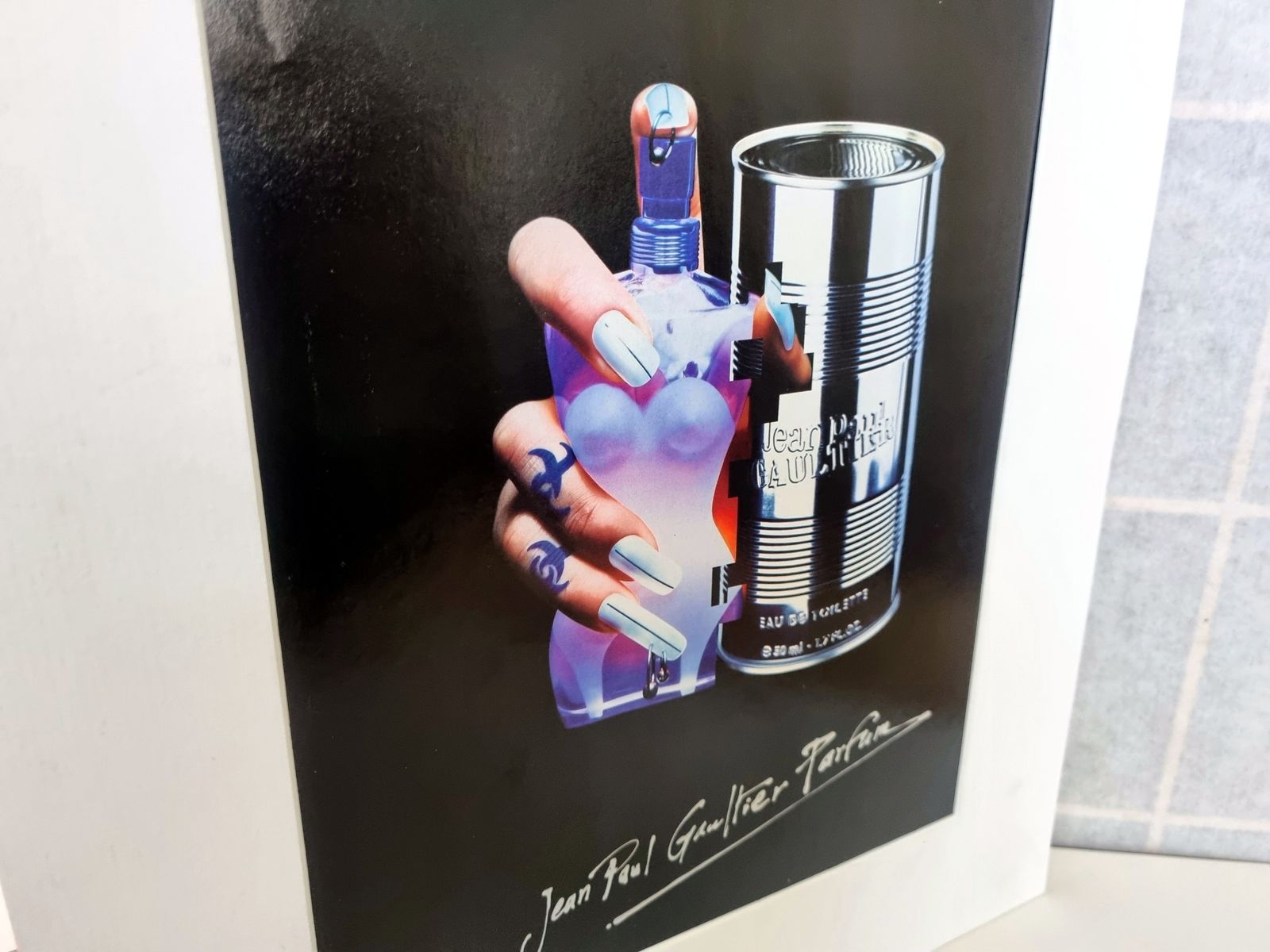 Designer Fragrance Advertisement Print, Jean Paul Gaultier Perfume Campaign, 1990s Fashion Magazine Art, Mounted photo Art