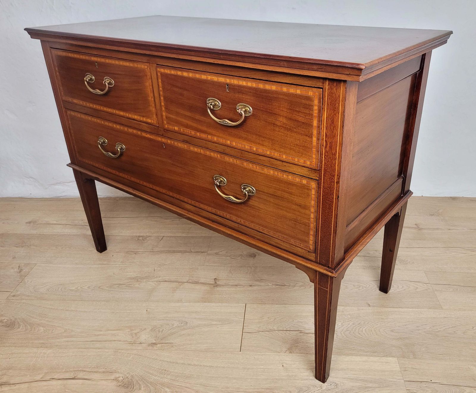 Victorian Dressing Chest Of Drawers Inlaid 19thc Drop Handles photo for sale