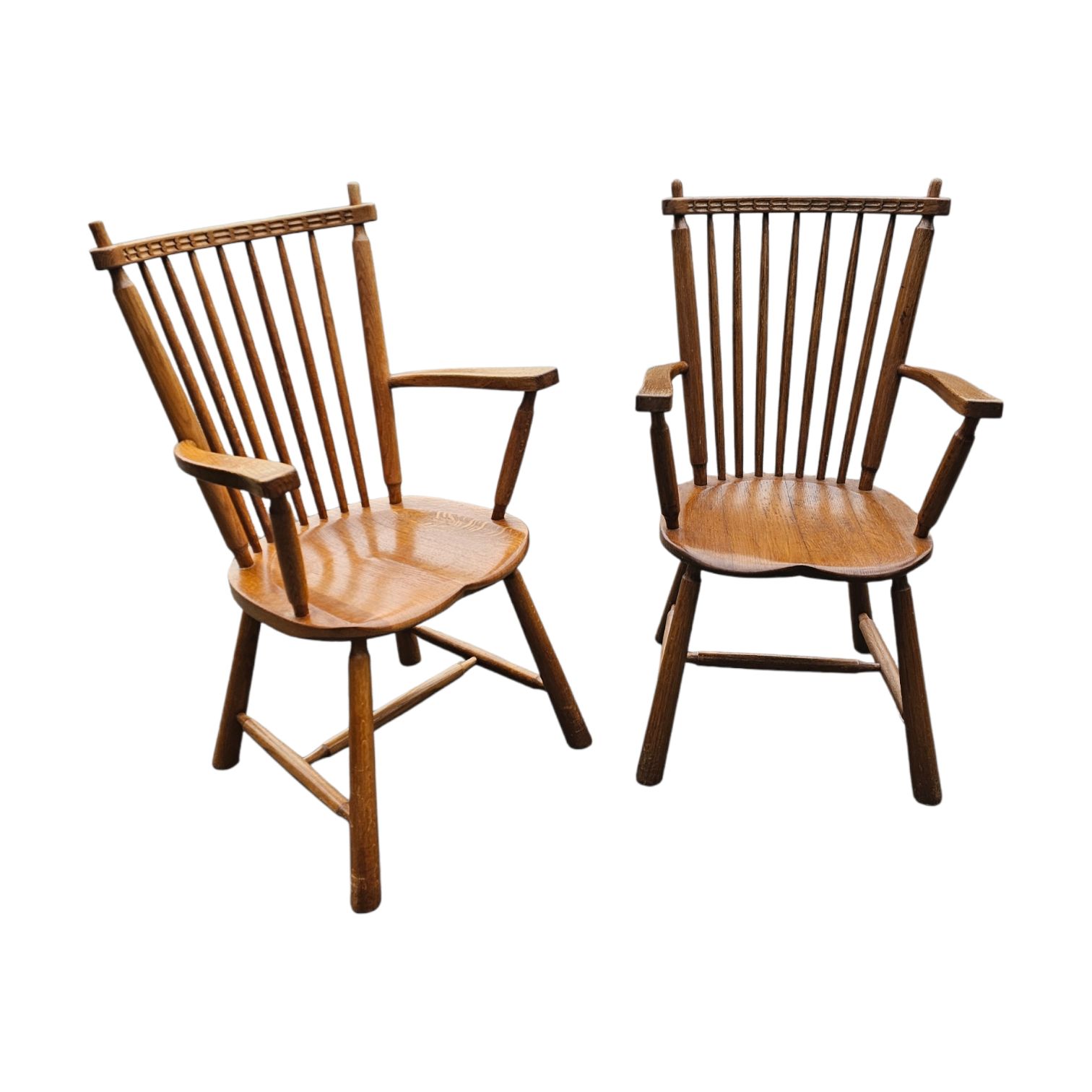 2 × Dutch Design Oak Arm Dining Chairs By De Ster Geldermalsen / Netherlands 1960s