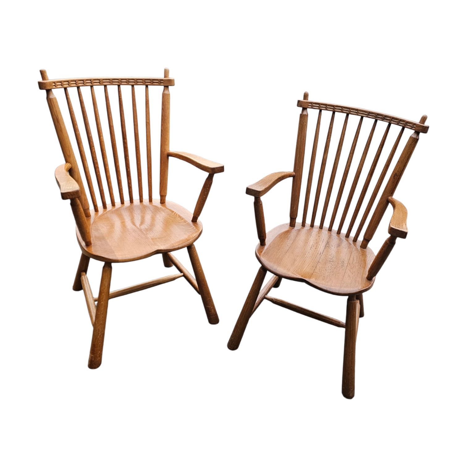 photo furniture 2 × Dutch Design Oak Arm Dining Chairs By De Ster Geldermalsen / Netherlands 1960s