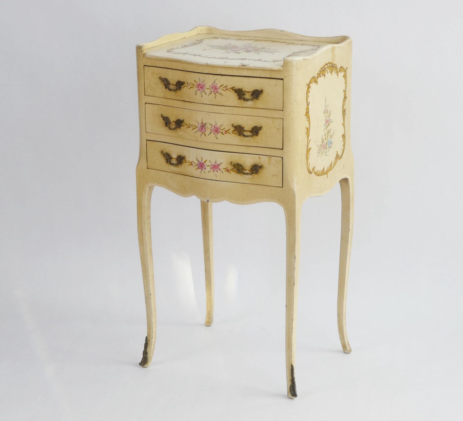Antique Hand Painted Chest Of Drawers Venetian Style, Floral Nightstand With Drawers And Ornate Handles, Small Chest photo buy