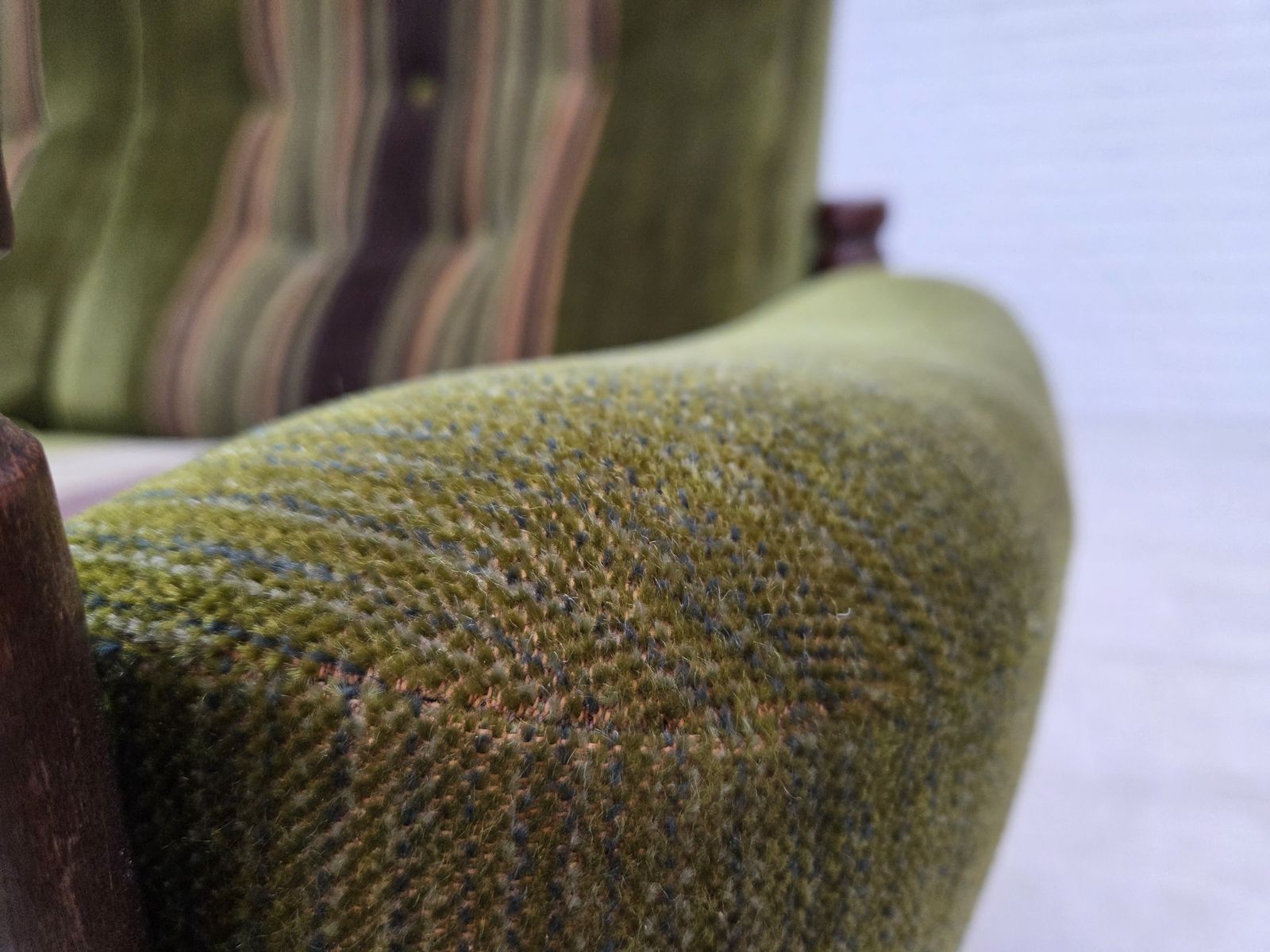 1970s, Scandinavian 2 Seater Sofa, Green Furniture Velour, Beech Wood. photo 1370.0