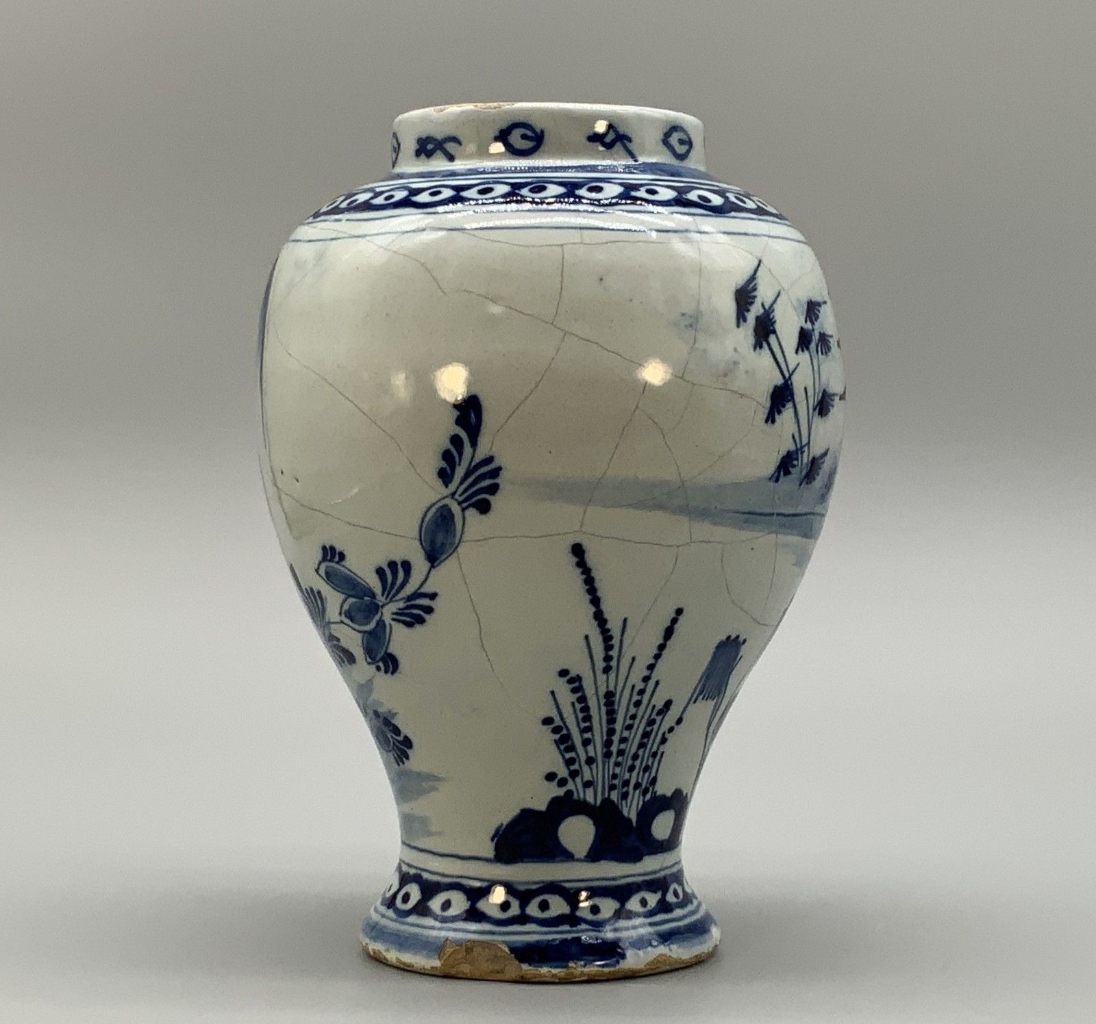 A Circa 1700 Dutch Delft Chinoiserie Blue & White Vase Antique Faience Delftware photo Home Decor