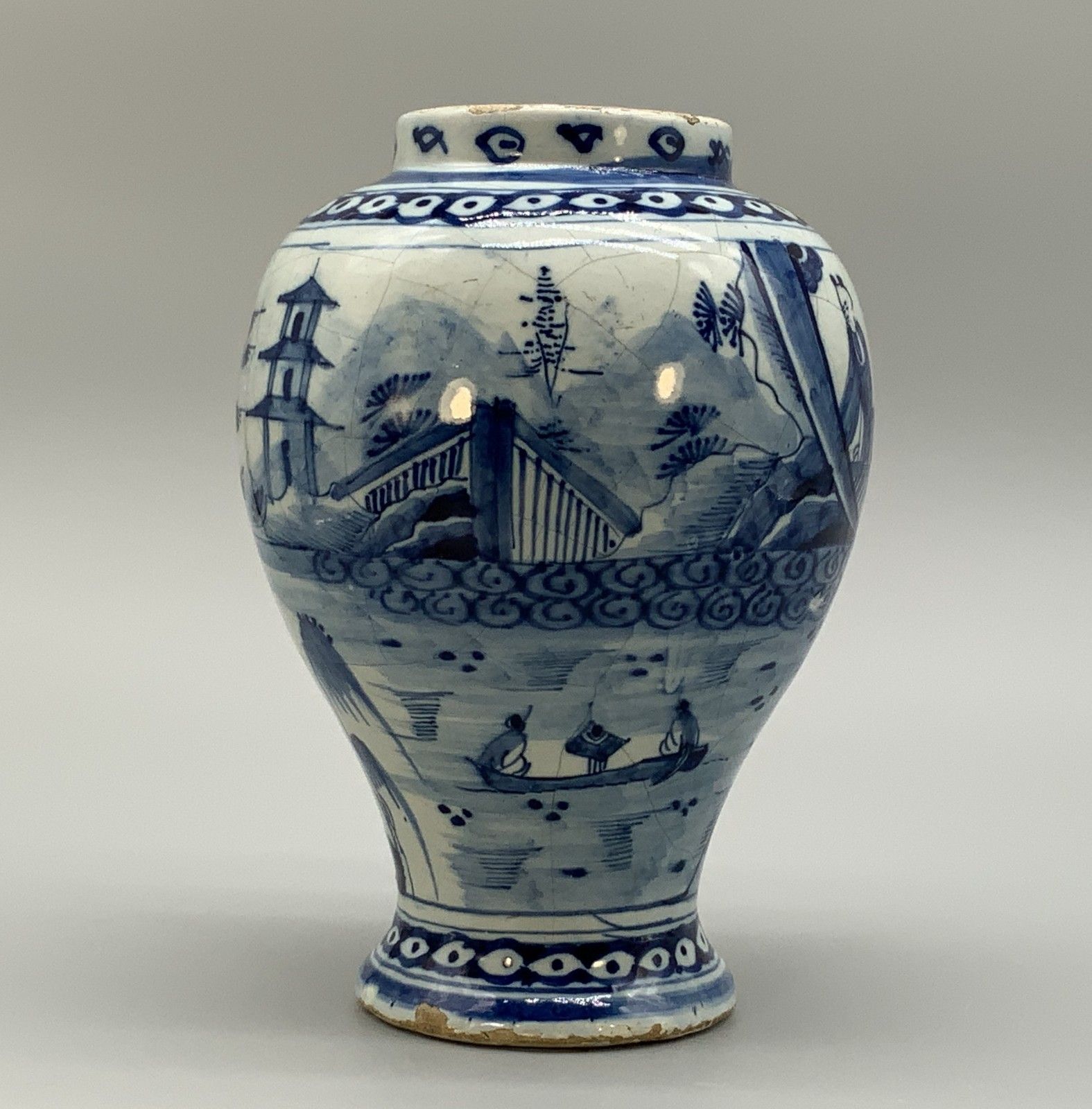 A Circa 1700 Dutch Delft Chinoiserie Blue & White Vase Antique Faience Delftware photo vinterior