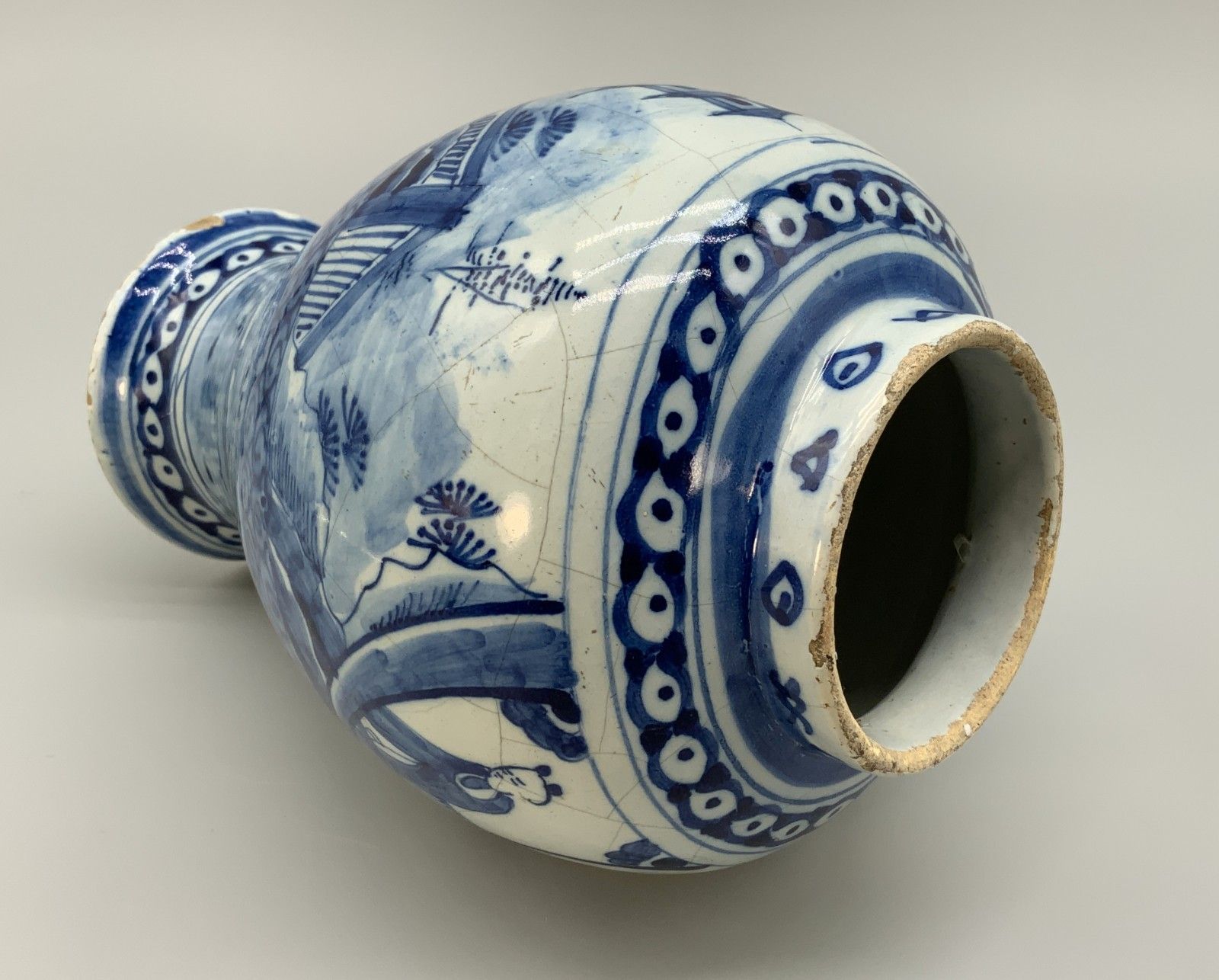A Circa 1700 Dutch Delft Chinoiserie Blue & White Vase Antique Faience Delftware photo vintage
