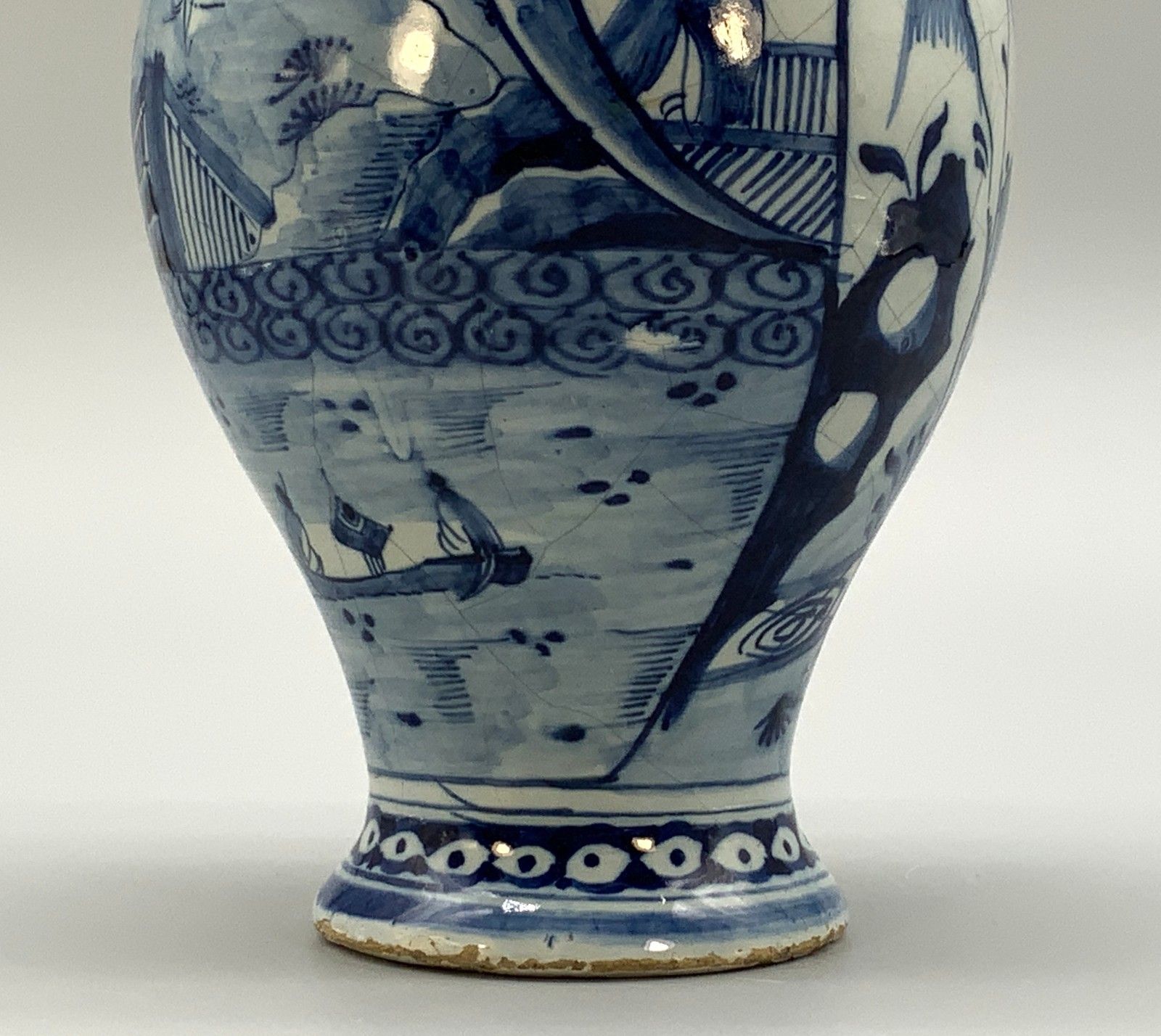299.0 A Circa 1700 Dutch Delft Chinoiserie Blue & White Vase Antique Faience Delftware photo