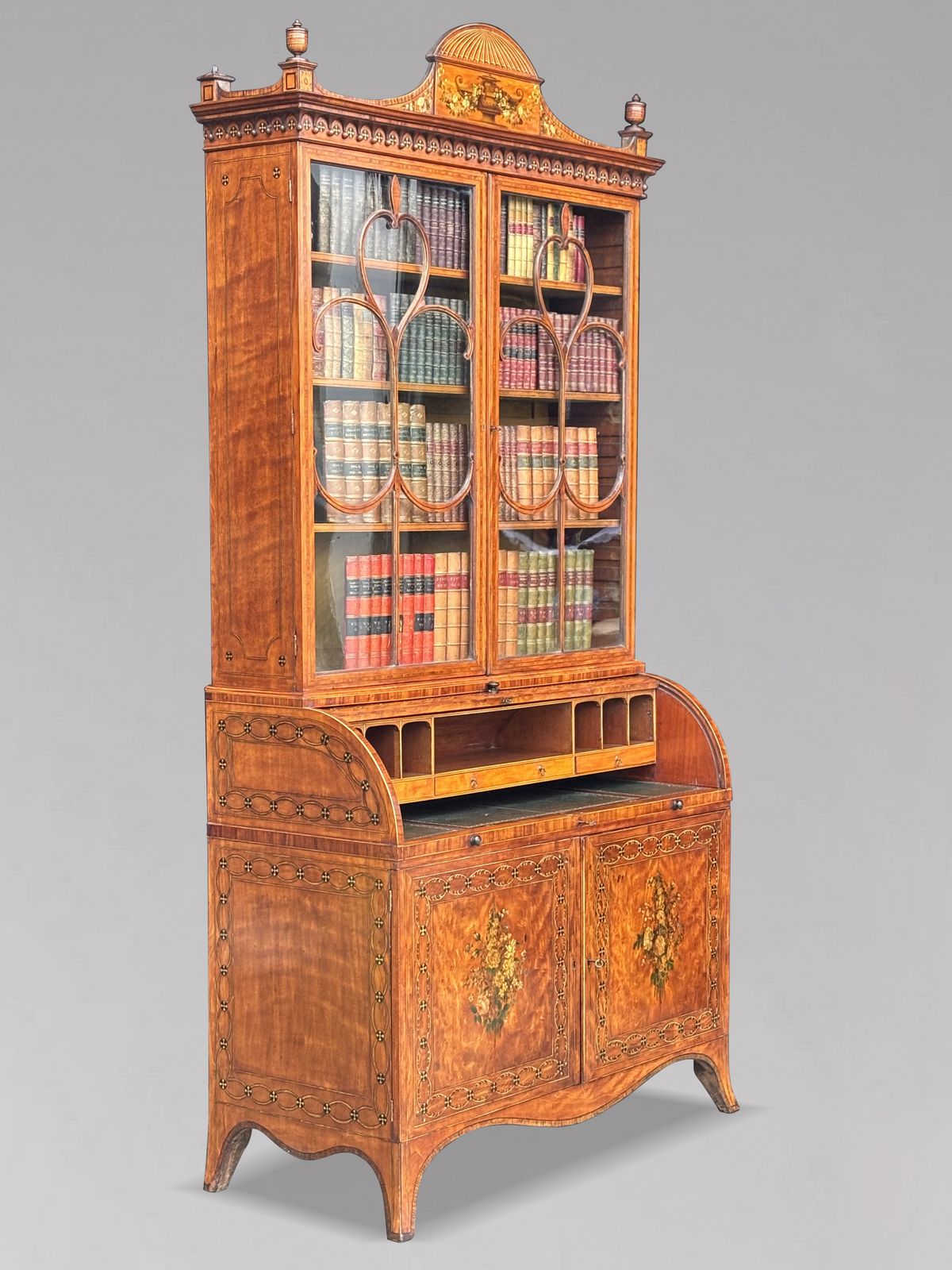 18th Century George III Sheraton Period Satinwood Inlaid Bureau Bookcase photo for sale