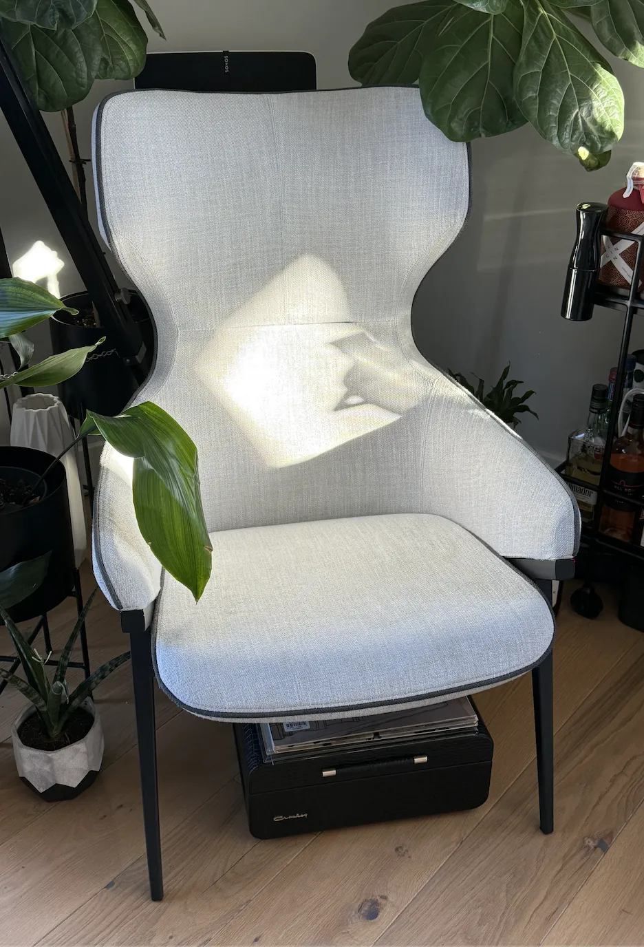 Angel Cerda White / Grey Fabric Armchair With Black Steel Legs
