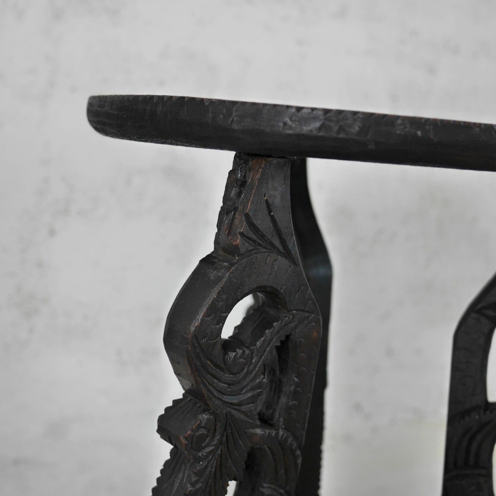 photo for sale Antique Carved Peacock Asian Hard Dark Wood Lamp Side Table Plant Stand #103112