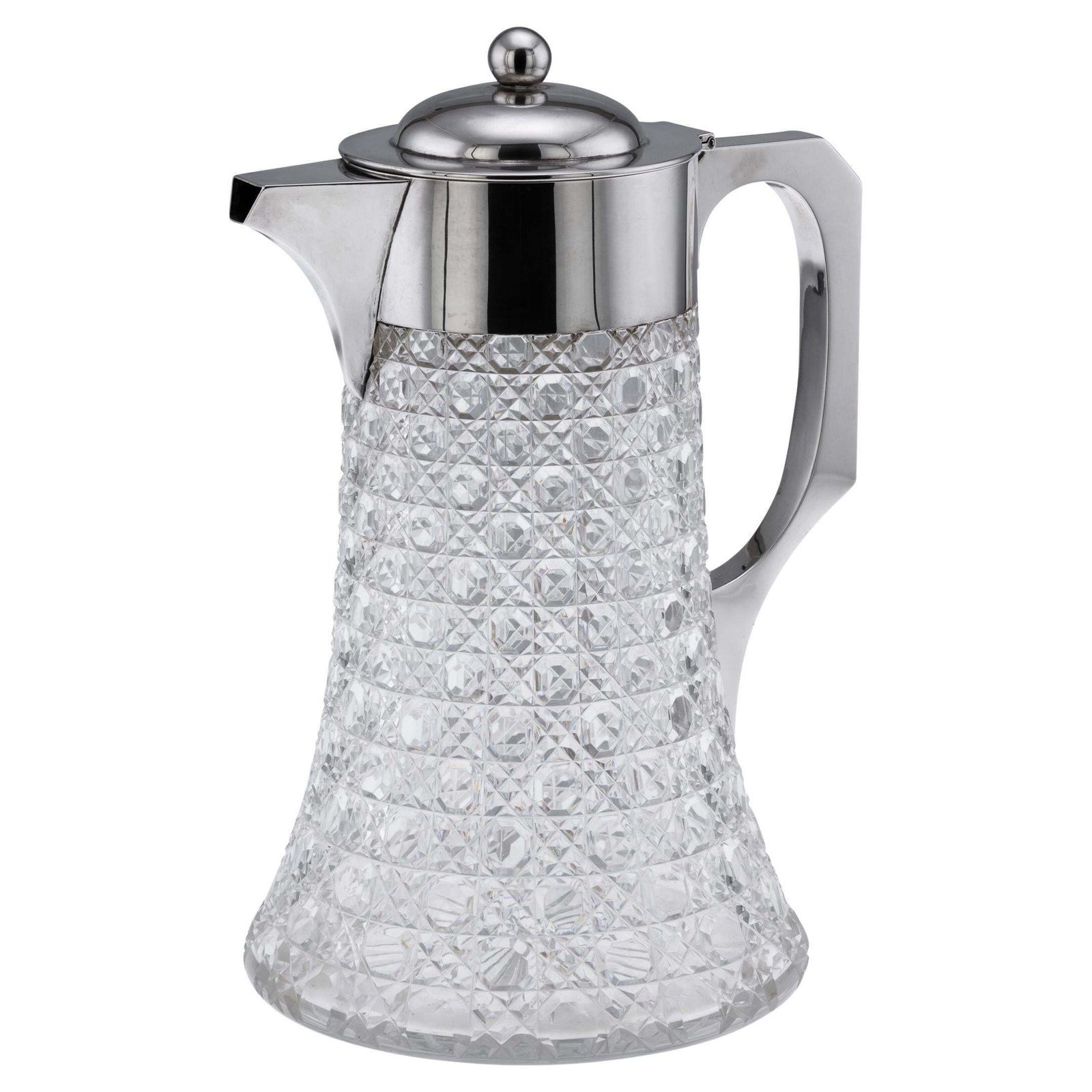 Antique 19thc Victorian Solid Silver & Cut Glass Large Claret Jug, London C.1896
