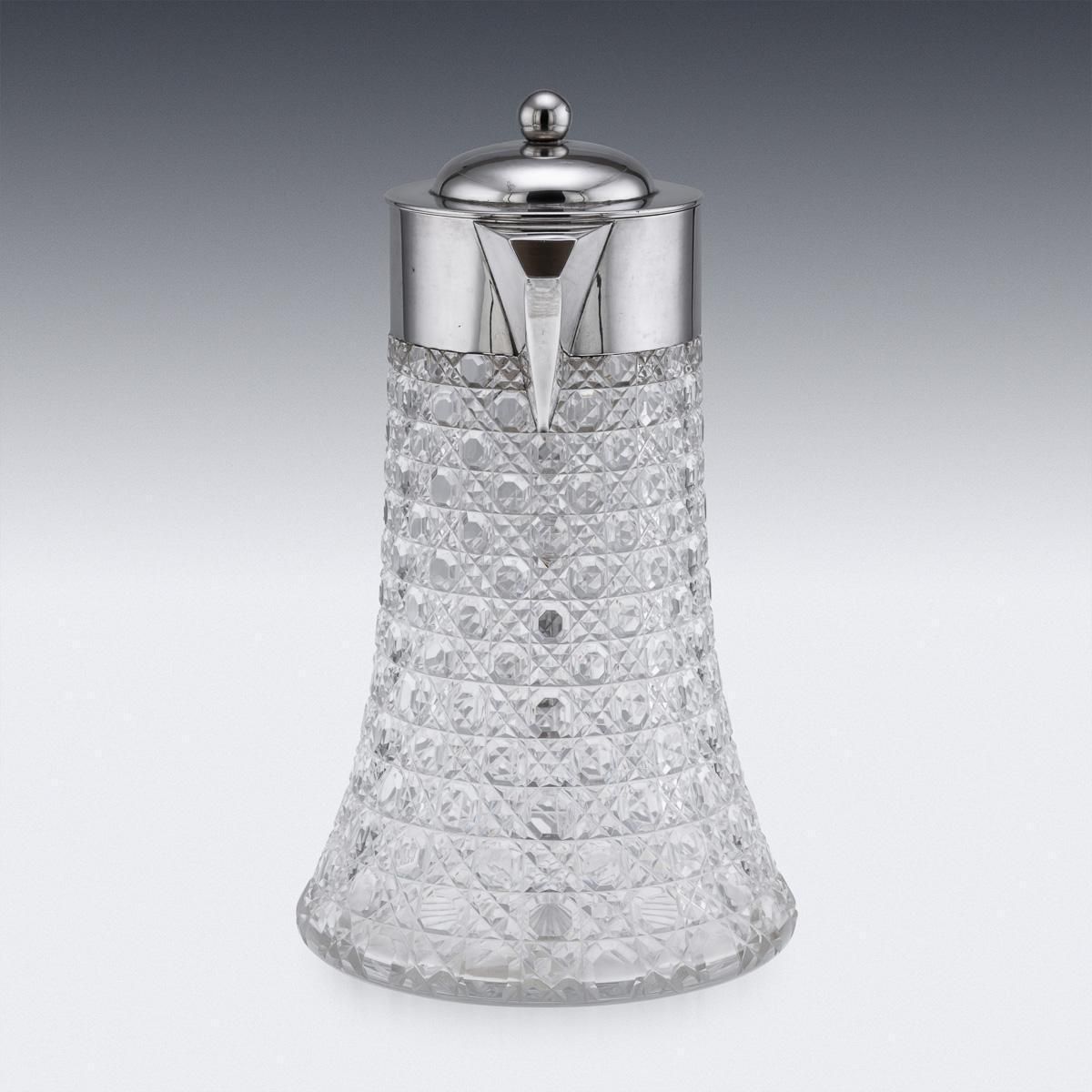Antique 19thc Victorian Solid Silver & Cut Glass Large Claret Jug, London C.1896 photo vinterior