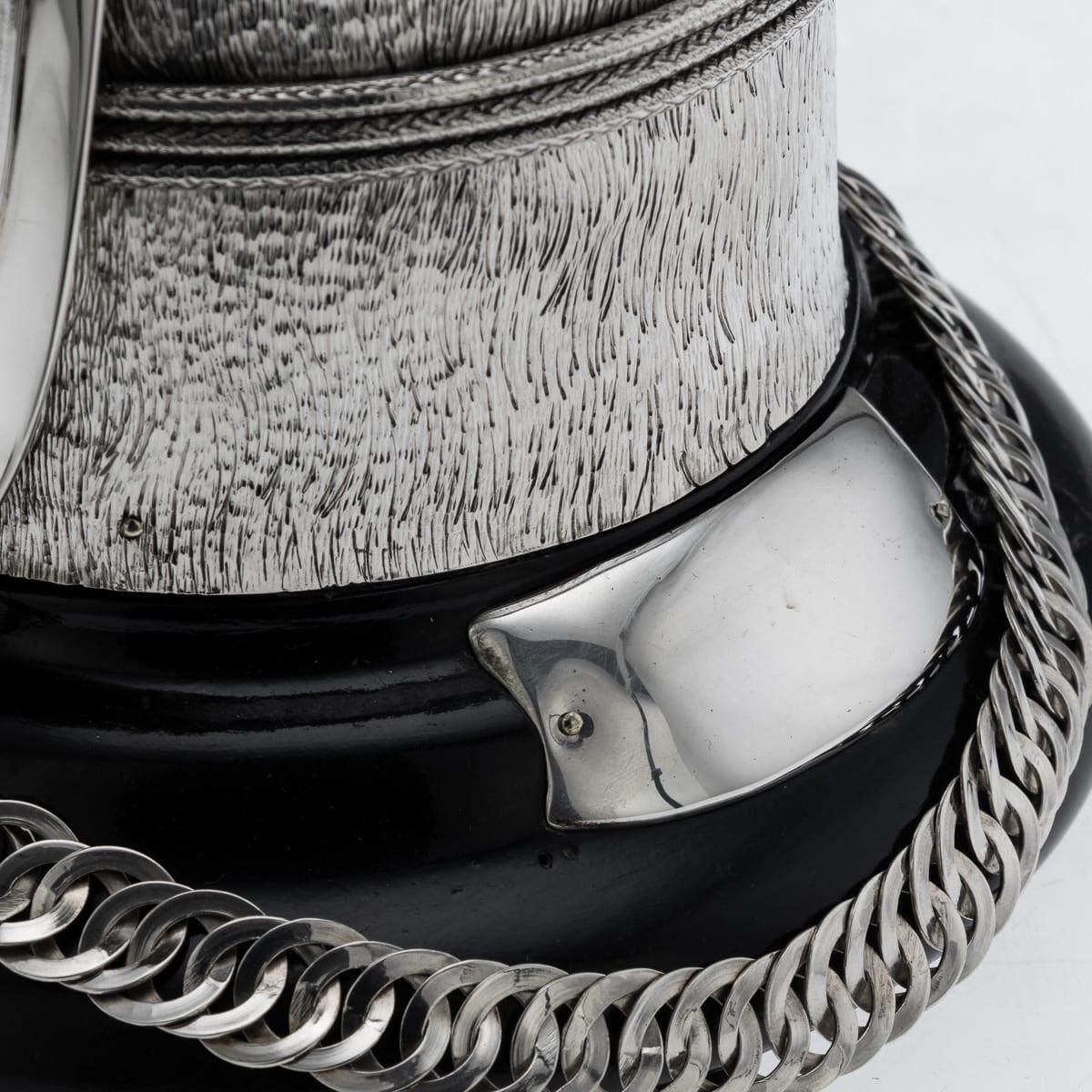photo buy Antique English Silver Regimental Snuff Mull With Ebonised Base, 1908