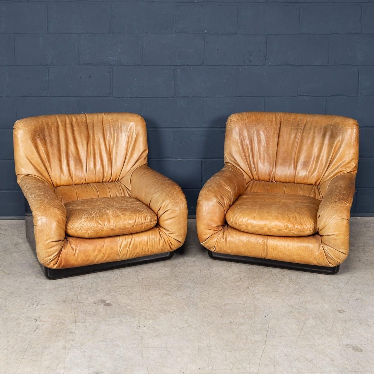 Vintage 20thc Pair Of Italian Leather Lounge Chairs By Rossi Di Albizzate C.1970 photo furniture