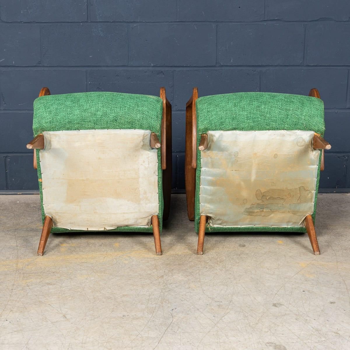 Vintage 20th Century Pair Of Italian Green Fabric Lounge Chairs C.1960 photo vintage