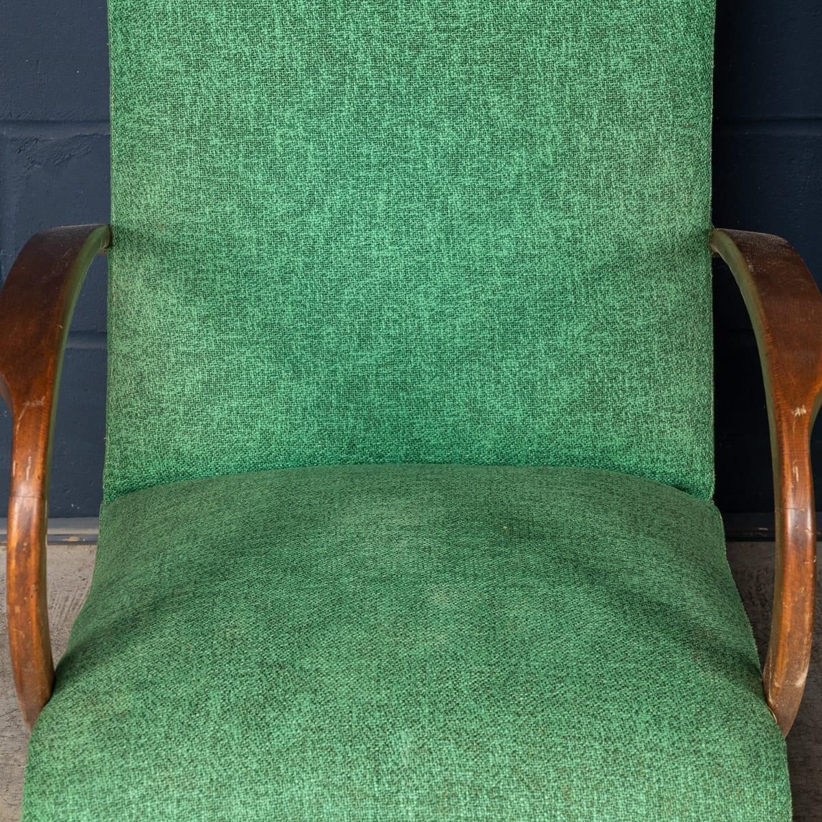 photo for sale Vintage 20th Century Pair Of Italian Green Fabric Lounge Chairs C.1960