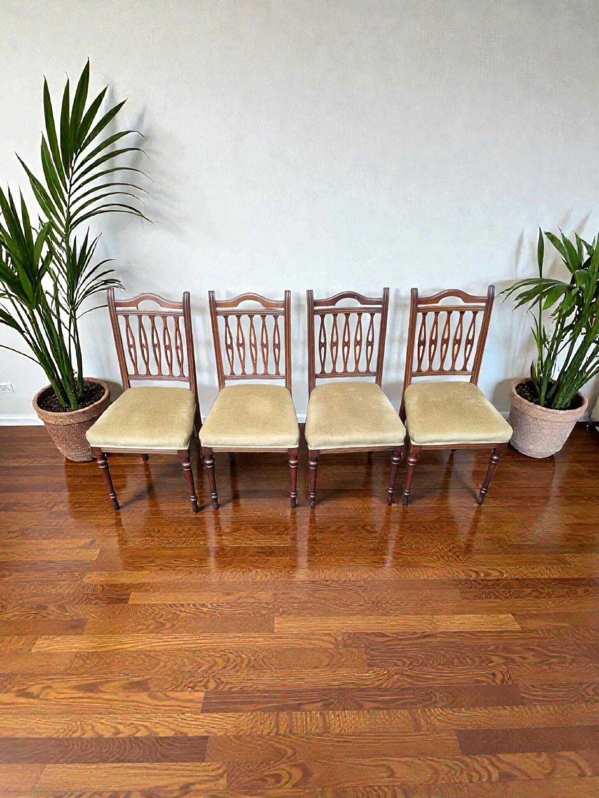 Antique Dining Chairs / Upholstered Seats / C.1930 / Set Of 4 photo Furniture
