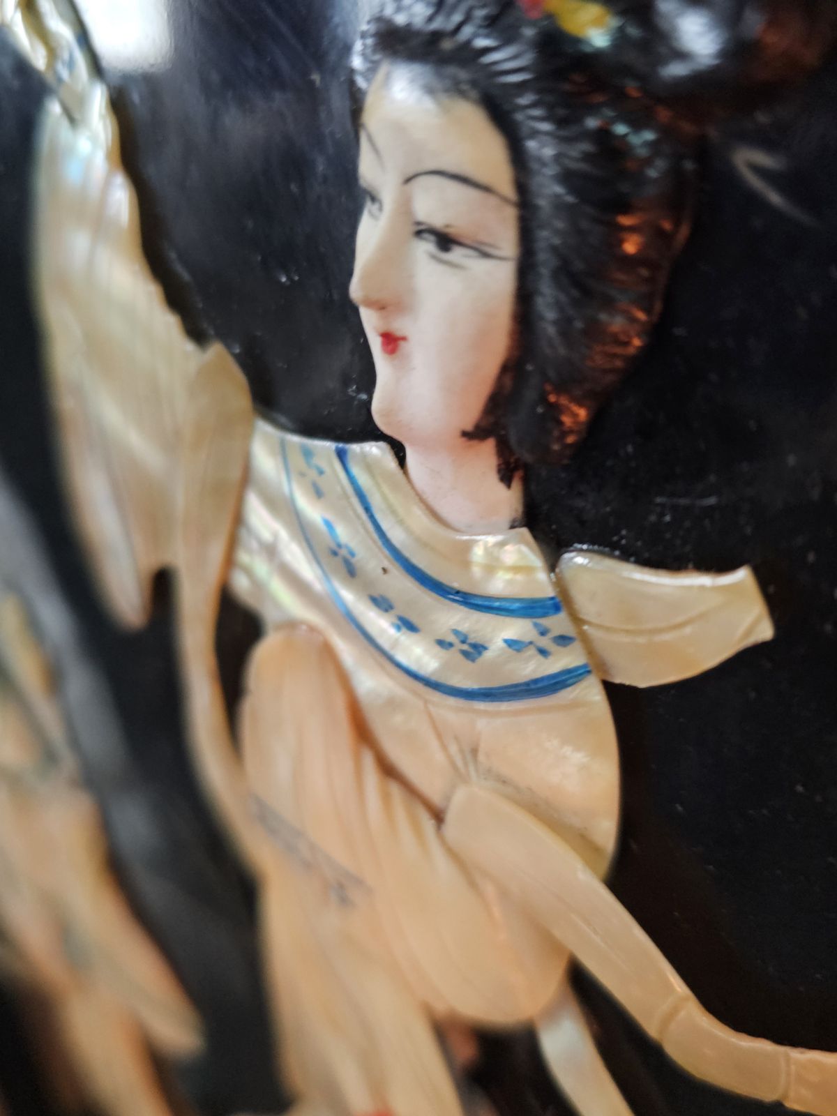 Vintage Black Lacquered Wall Panel With Mother Of Pearl Inlay photo vinterior