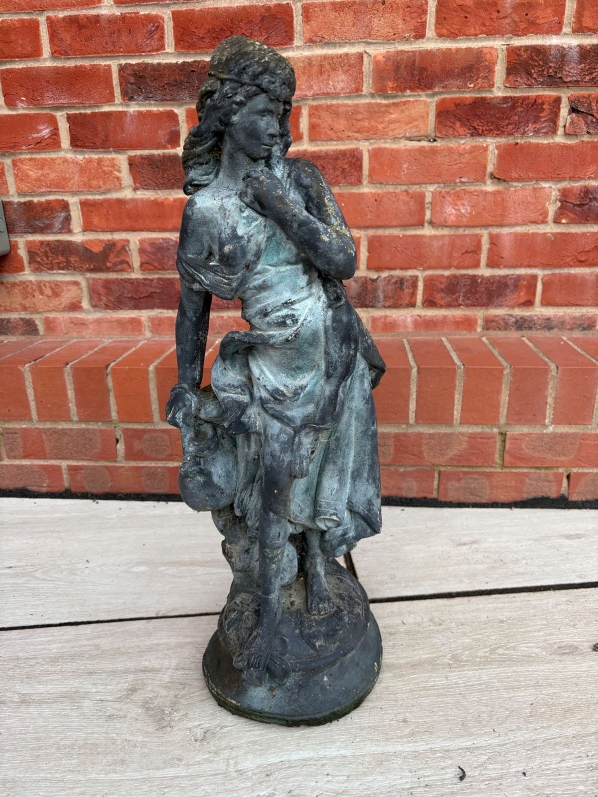 Classical Cast Stone Garden Statue – Water Carrier Maiden, C. Mid 20th Century