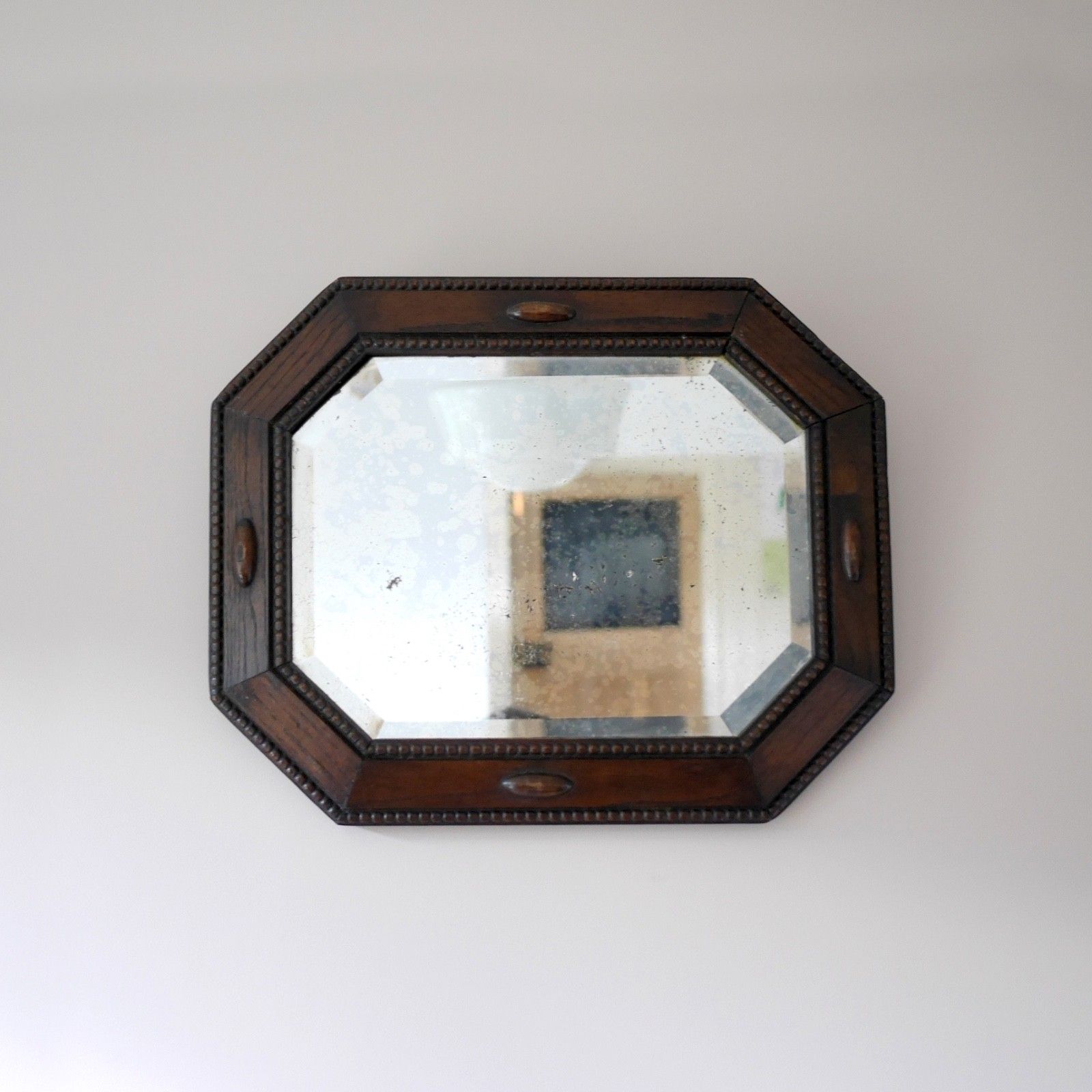 Antique 1920s Dark Oak Wood Bevelled Timeworn Wall Mirror #103197 photo buy