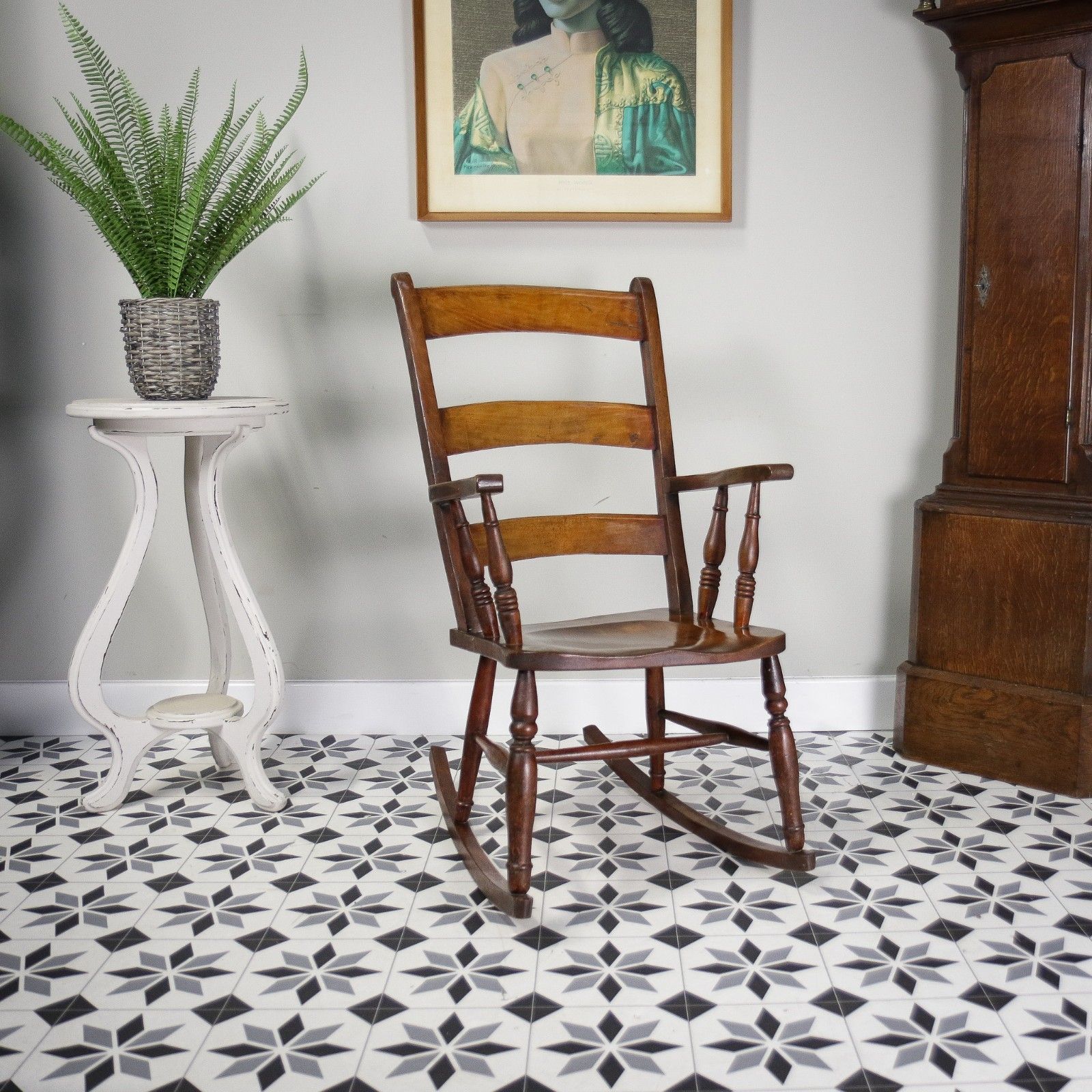 Victorian Ladder Back Or Oxford Bar Back Rocking Chair In Elm And Ash photo for sale