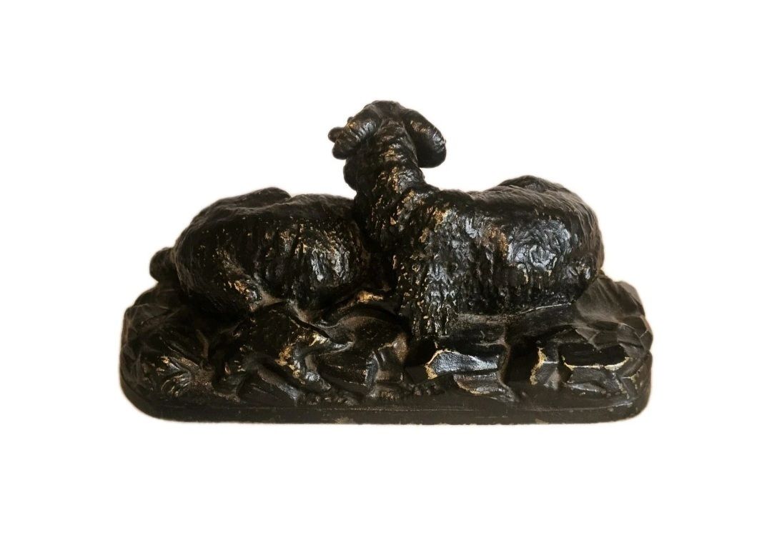 A 19thc Pair Of Signed Andrea Buci Bronze Sculptures Modelled As Ram And Sheep photo Art