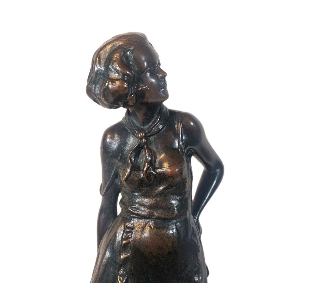 photo for sale An Art Deco Josef Lorenzl Bronze Sculpture Of A Young Woman, Signed