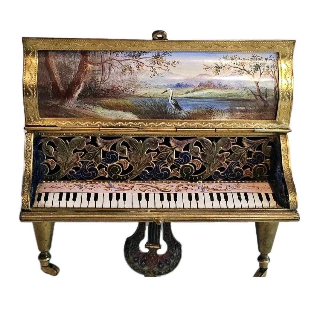 photo for sale A 19thc French Musical Ormolu & Enamel Jewellery Box Modelled As A Grand Piano