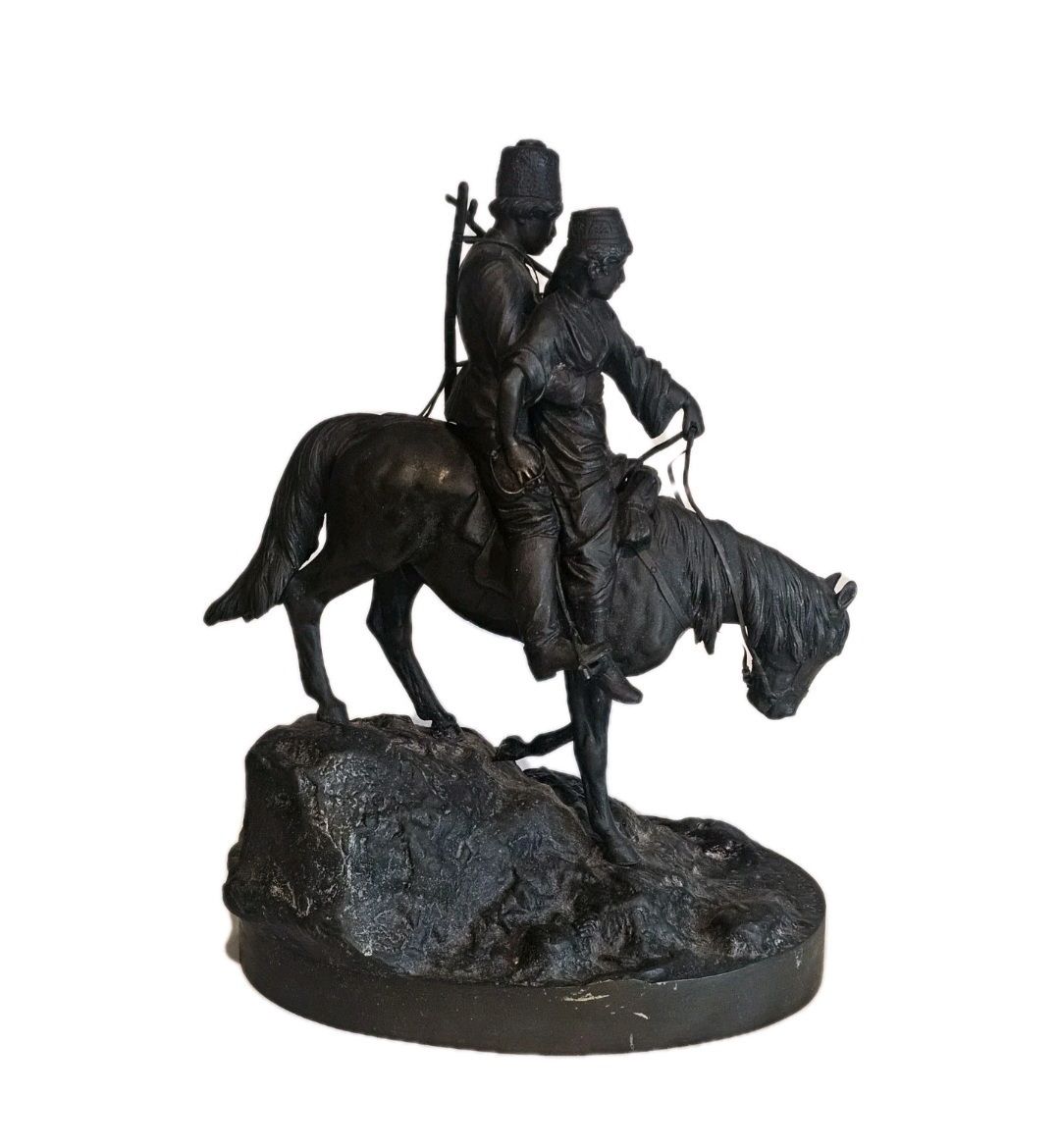 19thc A.M Bonegor (Russian) Bronze Sculpture Of Two Cossacks On Horseback Signed photo for sale