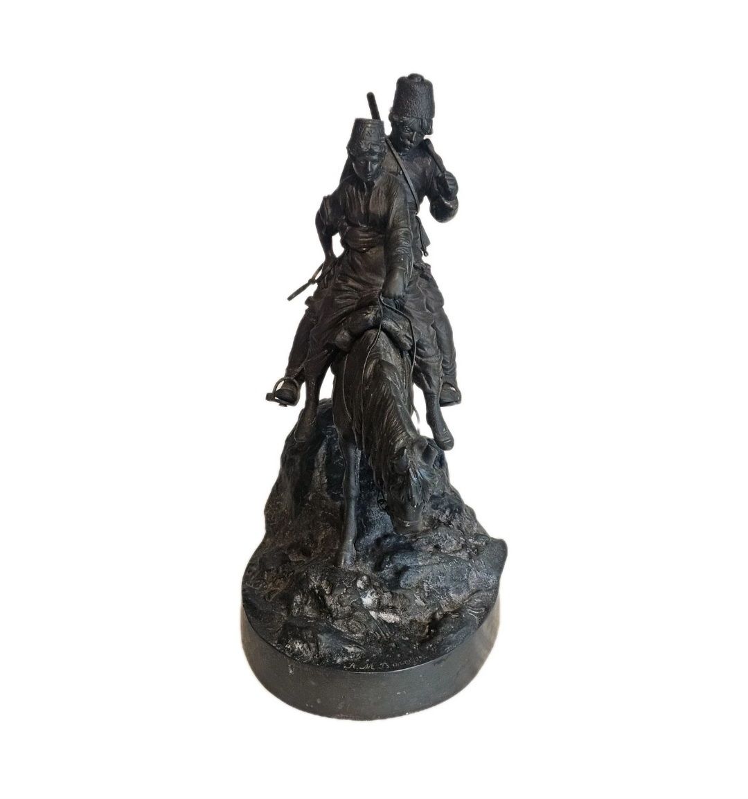 19thc A.M Bonegor (Russian) Bronze Sculpture Of Two Cossacks On Horseback Signed photo Art