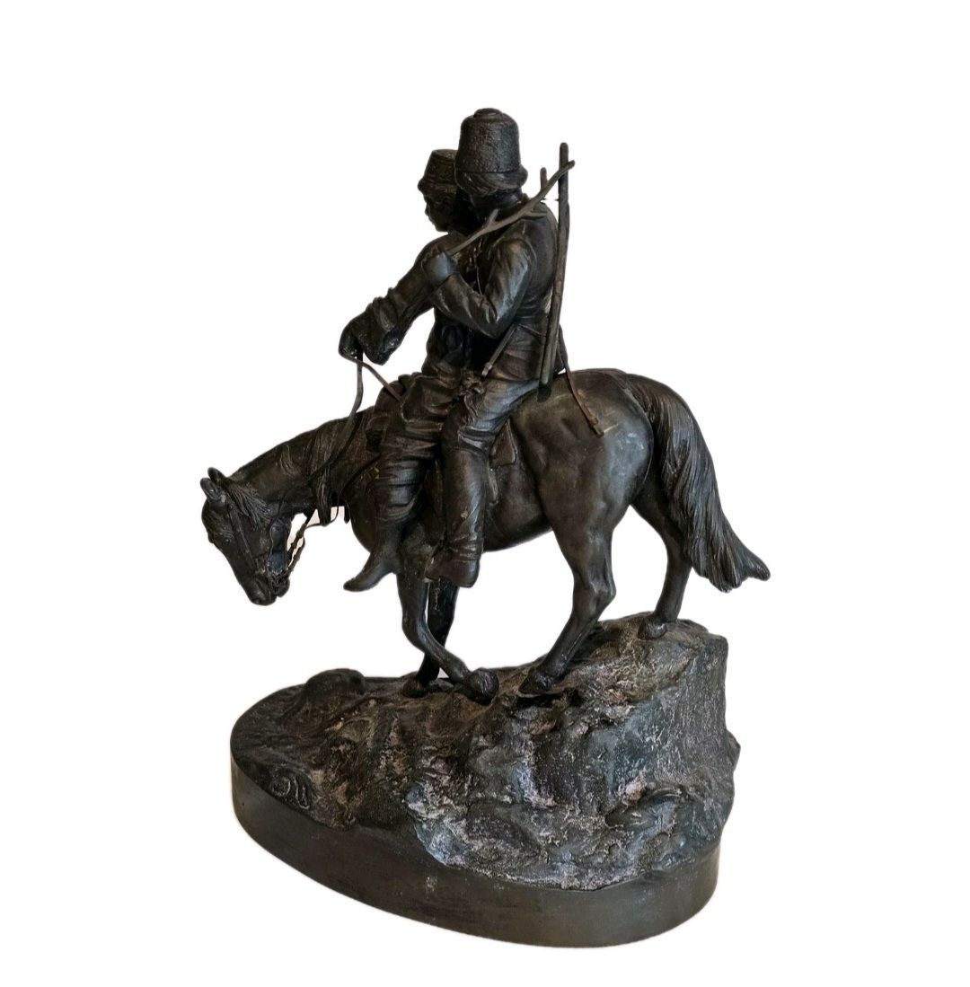 Art 19thc A.M Bonegor (Russian) Bronze Sculpture Of Two Cossacks On Horseback Signed photo