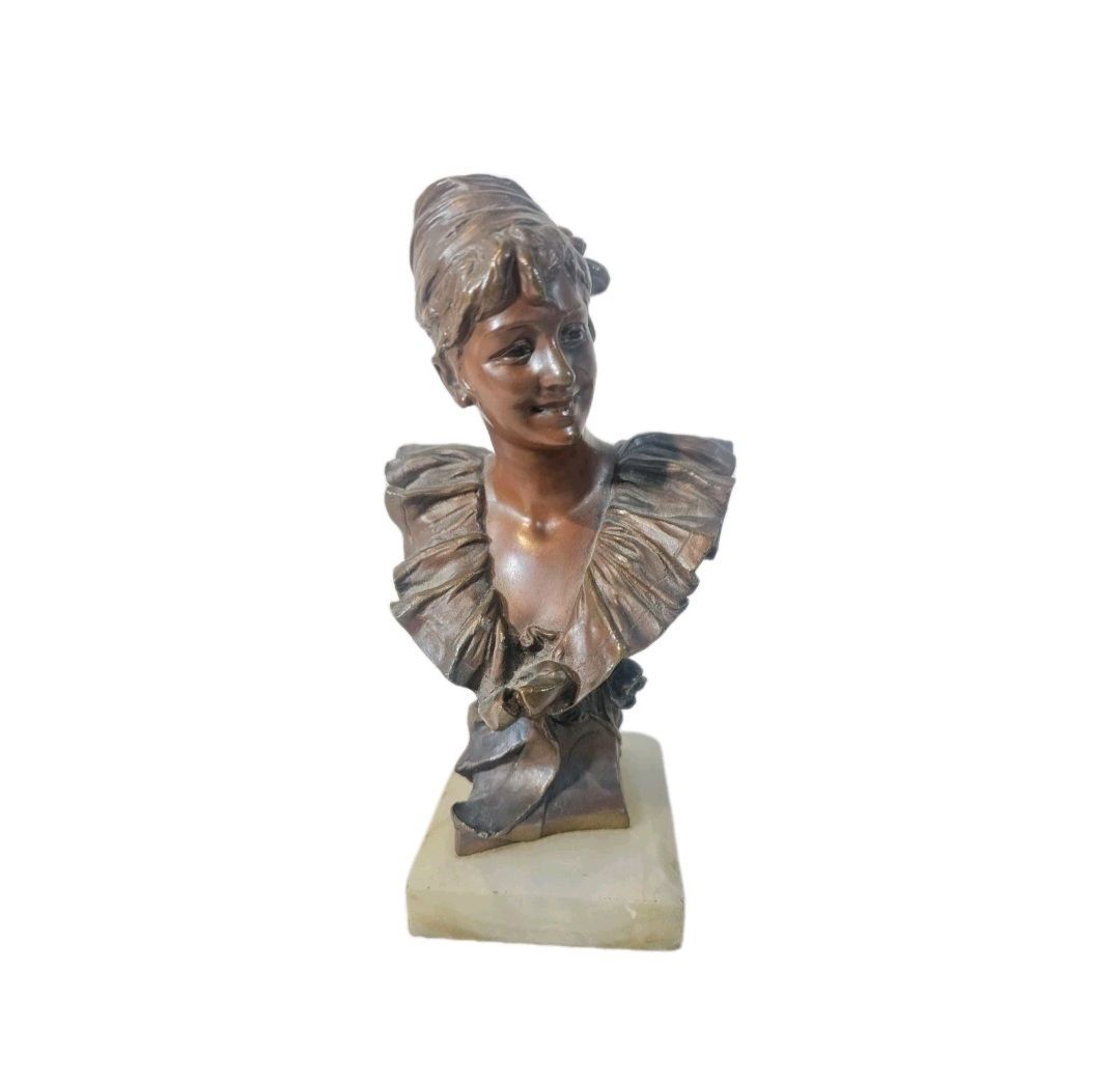 photo vintage A Georges Van Der Straeten Art Nouveau Bronze Bust Of A Woman, Signed
