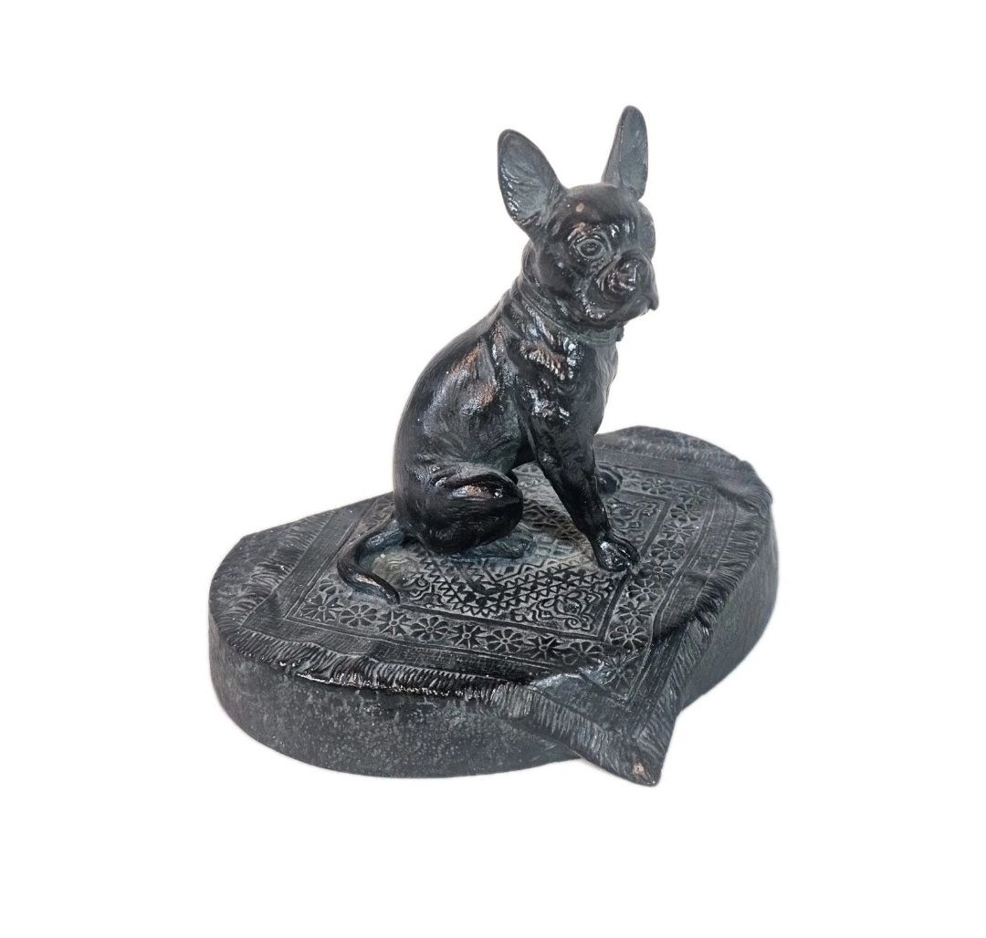 An Austrian Cold Painted Bronze Model Of A Seated French Bulldog photo furniture