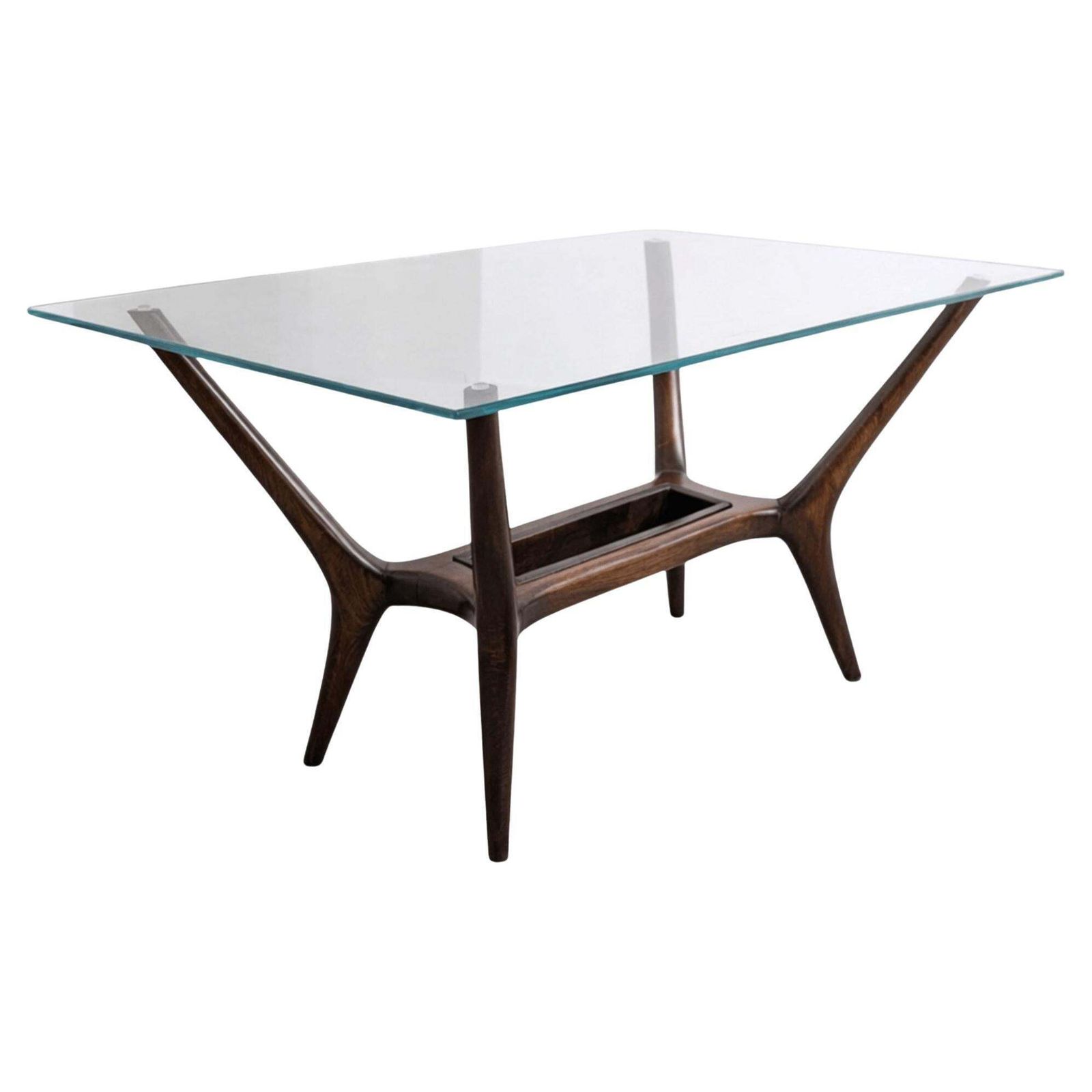 Mid Century Wood And Glass Coffee Table, Ico Parisi Style, 1950s