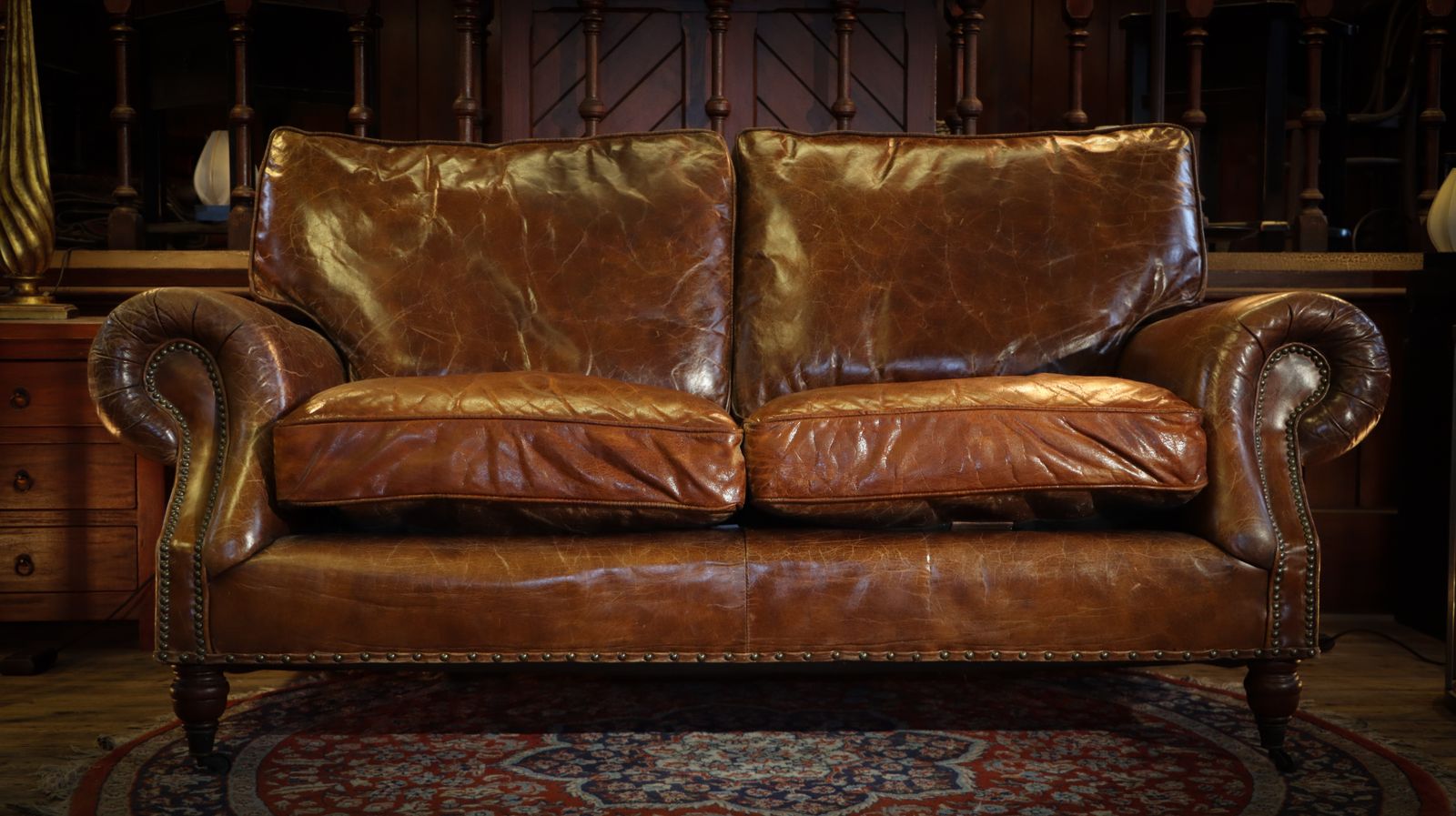Stunning Timothy Oulton Balmoral Sofa With Leather Armchair Set Antique Whisky photo buy