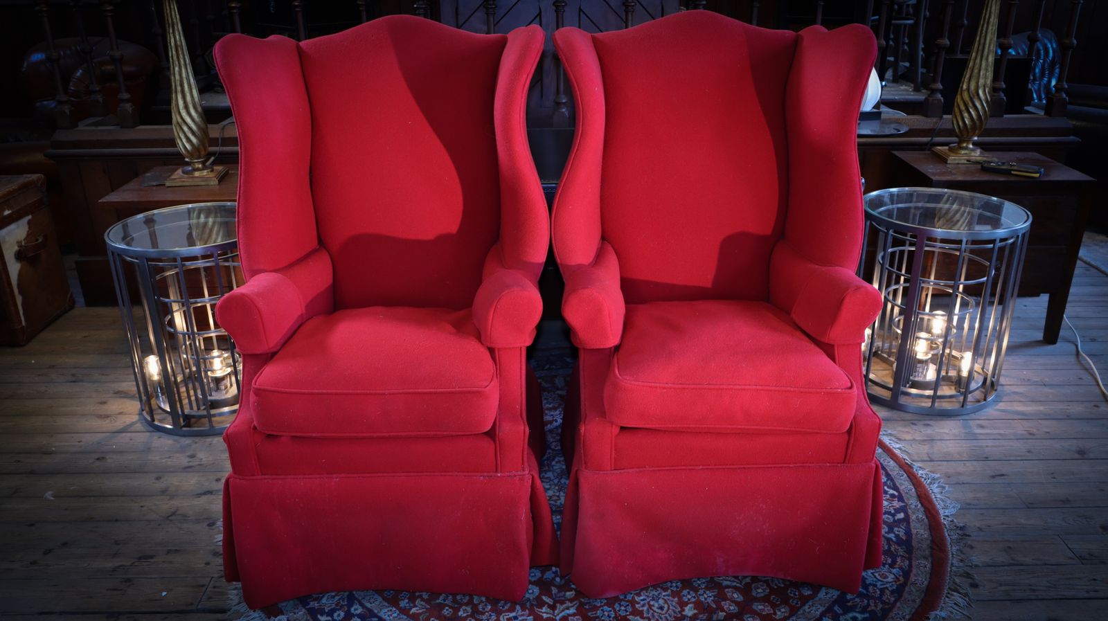 photo vintage Original Pair Polo Ralph Lauren Wingback Armchairs Hepplewhite Style Highback