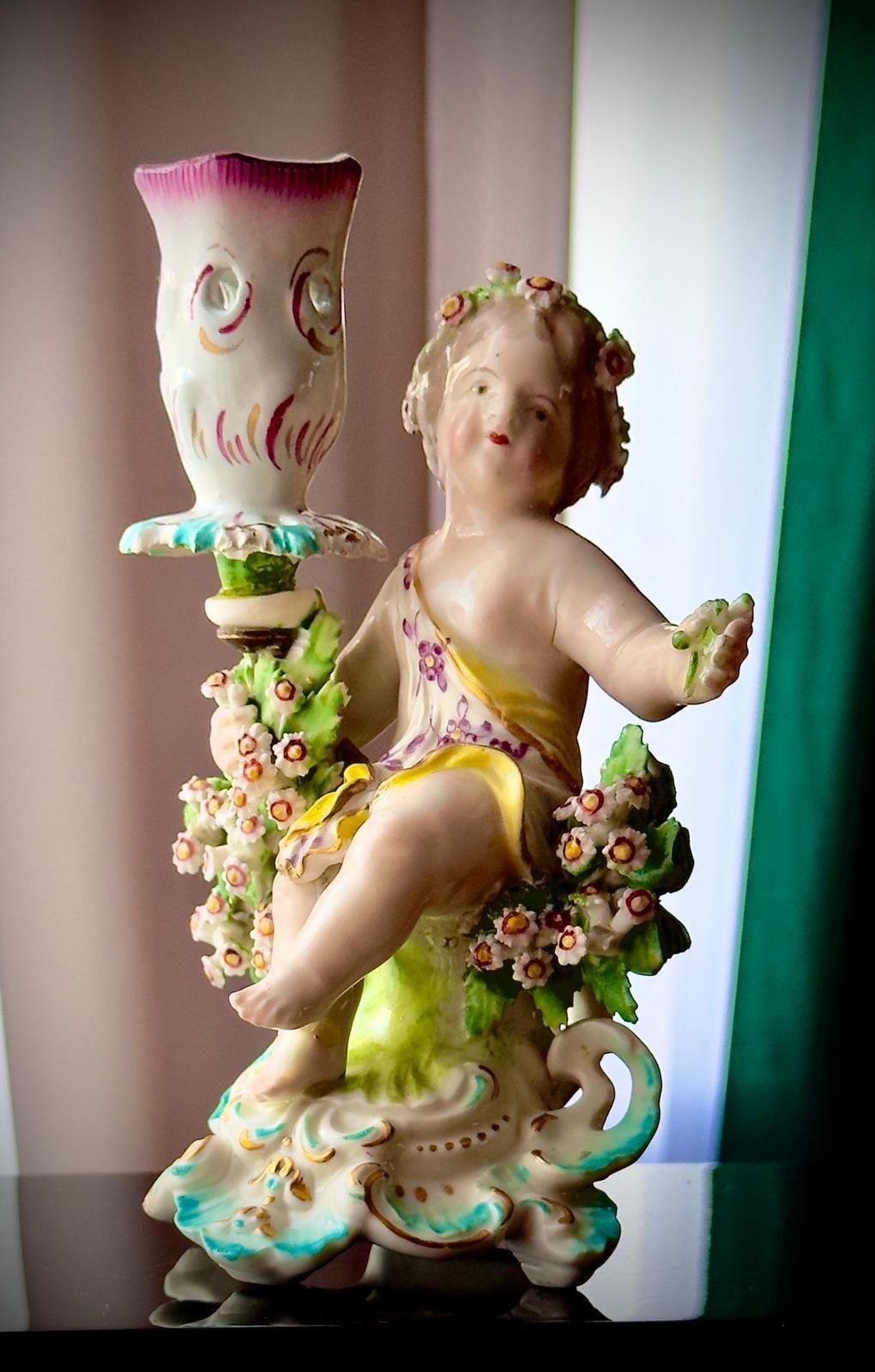 Pair Of 18th Century Georgian Derby Porcelain Cherub Candlesticks, England C.1760–1780 photo Home Decor