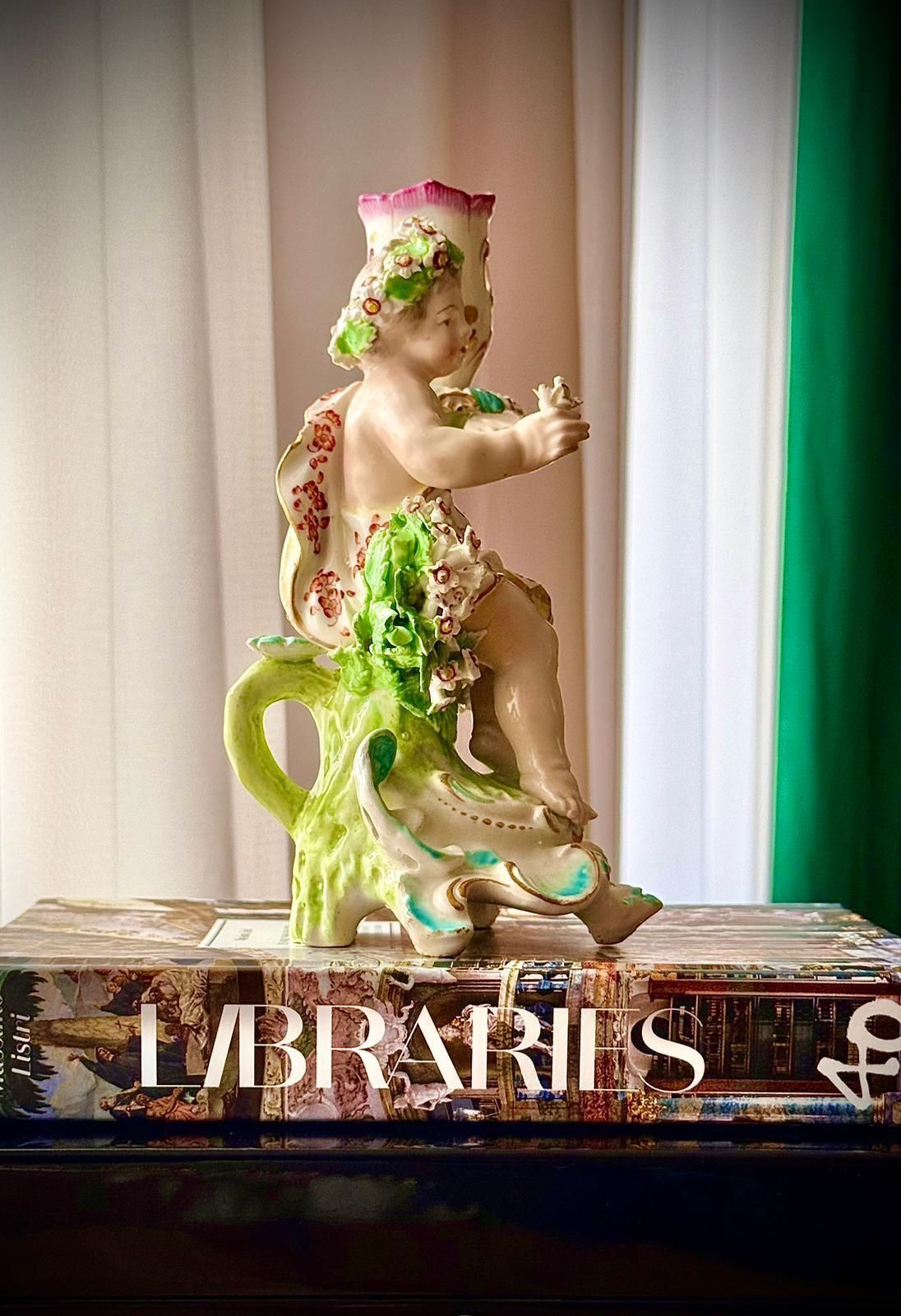 Pair Of 18th Century Georgian Derby Porcelain Cherub Candlesticks, England C.1760–1780 photo vintage