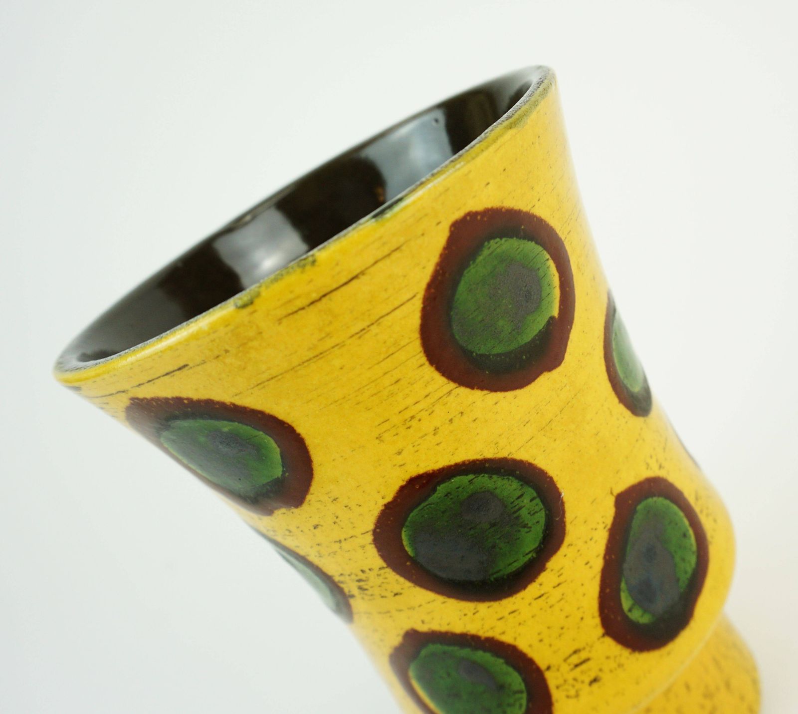 Hand Painted Strehla Gdr Ceramic Vase, Colorful Yellow, Brown, And Green With Polka photo 48.0