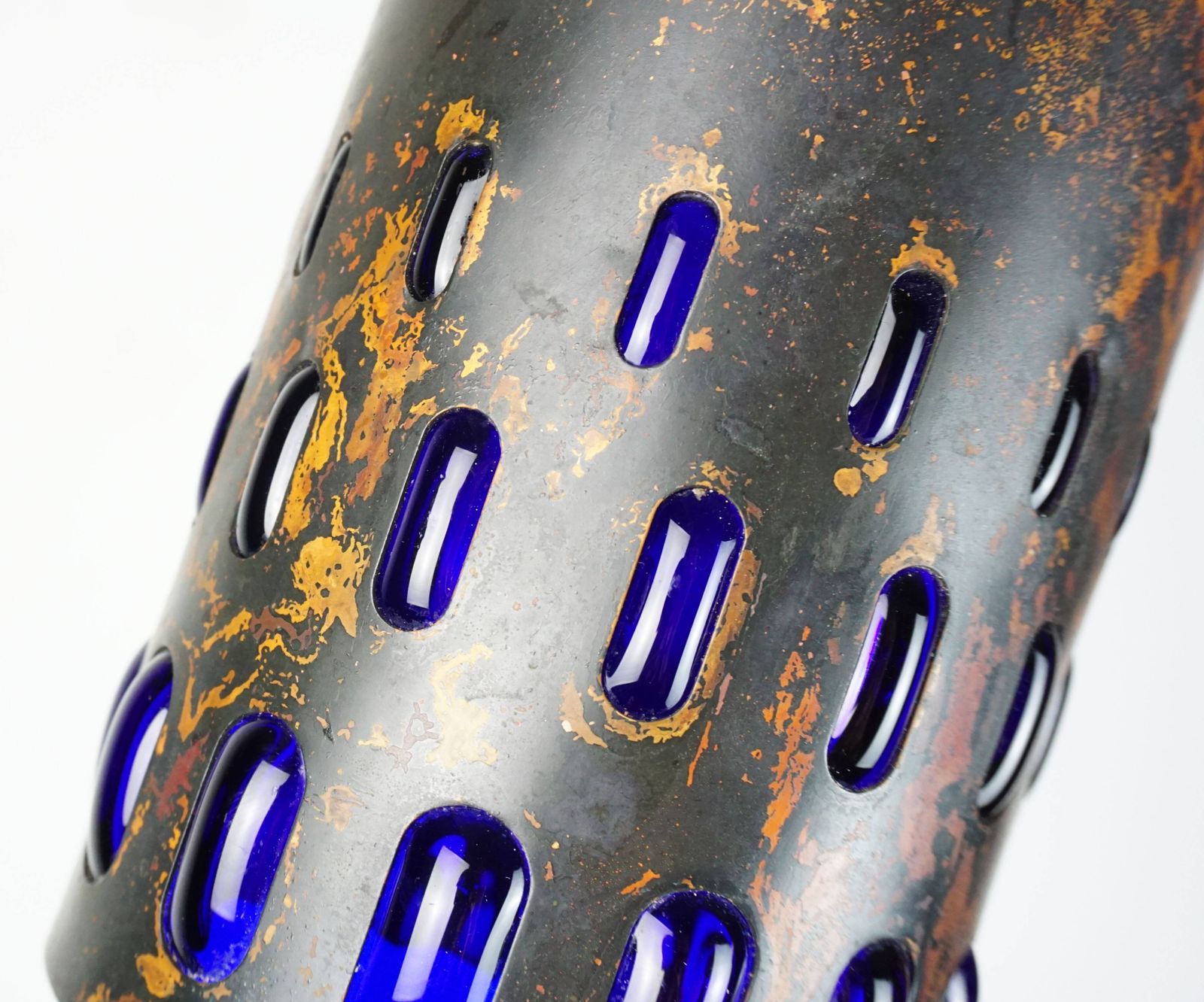 Mid Century Pendant Lamp In Flamed Copper And Blue Glass From The 1960s, 3 Available photo vintage