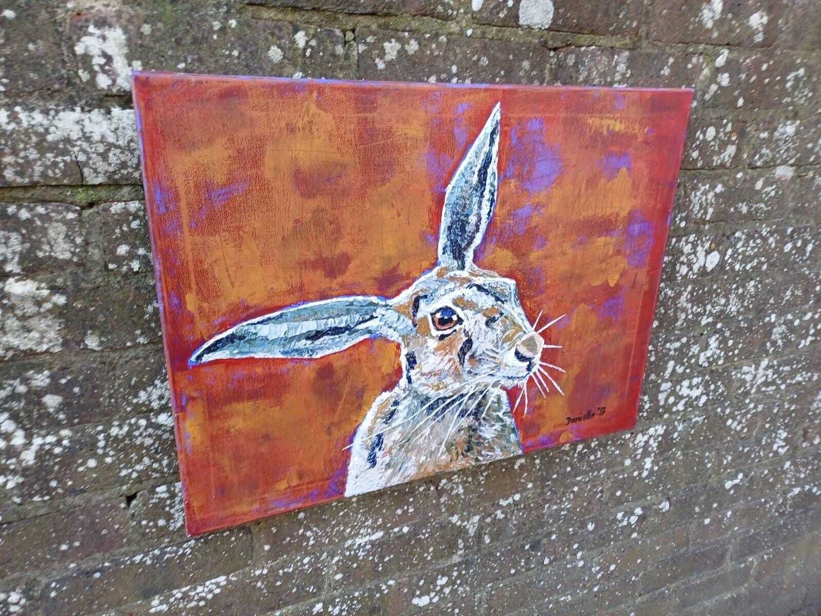 Original Hare Painting Acrylic On Canvas Contemporary Animal Art Signed (60cm X 45cm) photo for sale