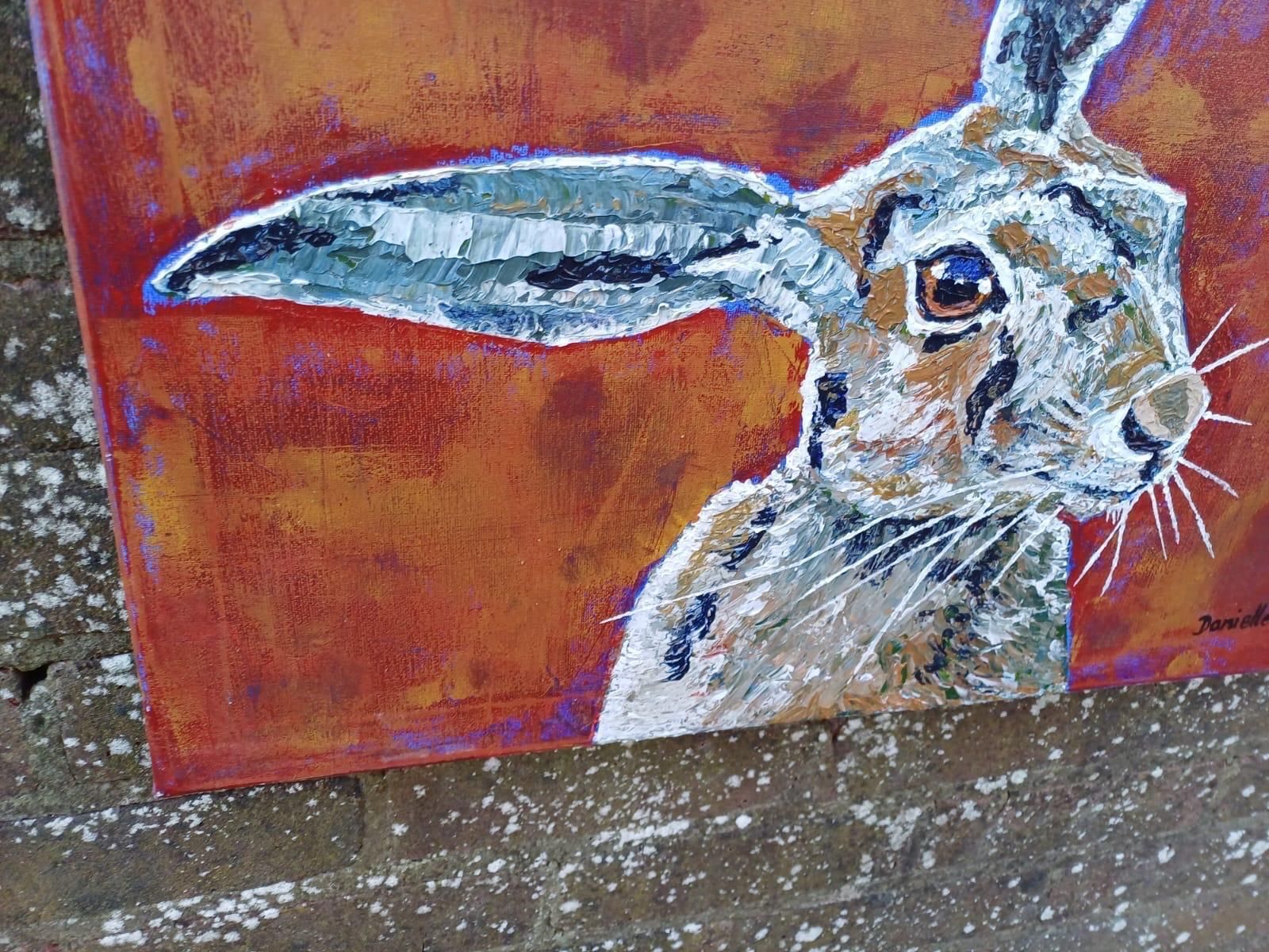 photo buy Original Hare Painting Acrylic On Canvas Contemporary Animal Art Signed (60cm X 45cm)