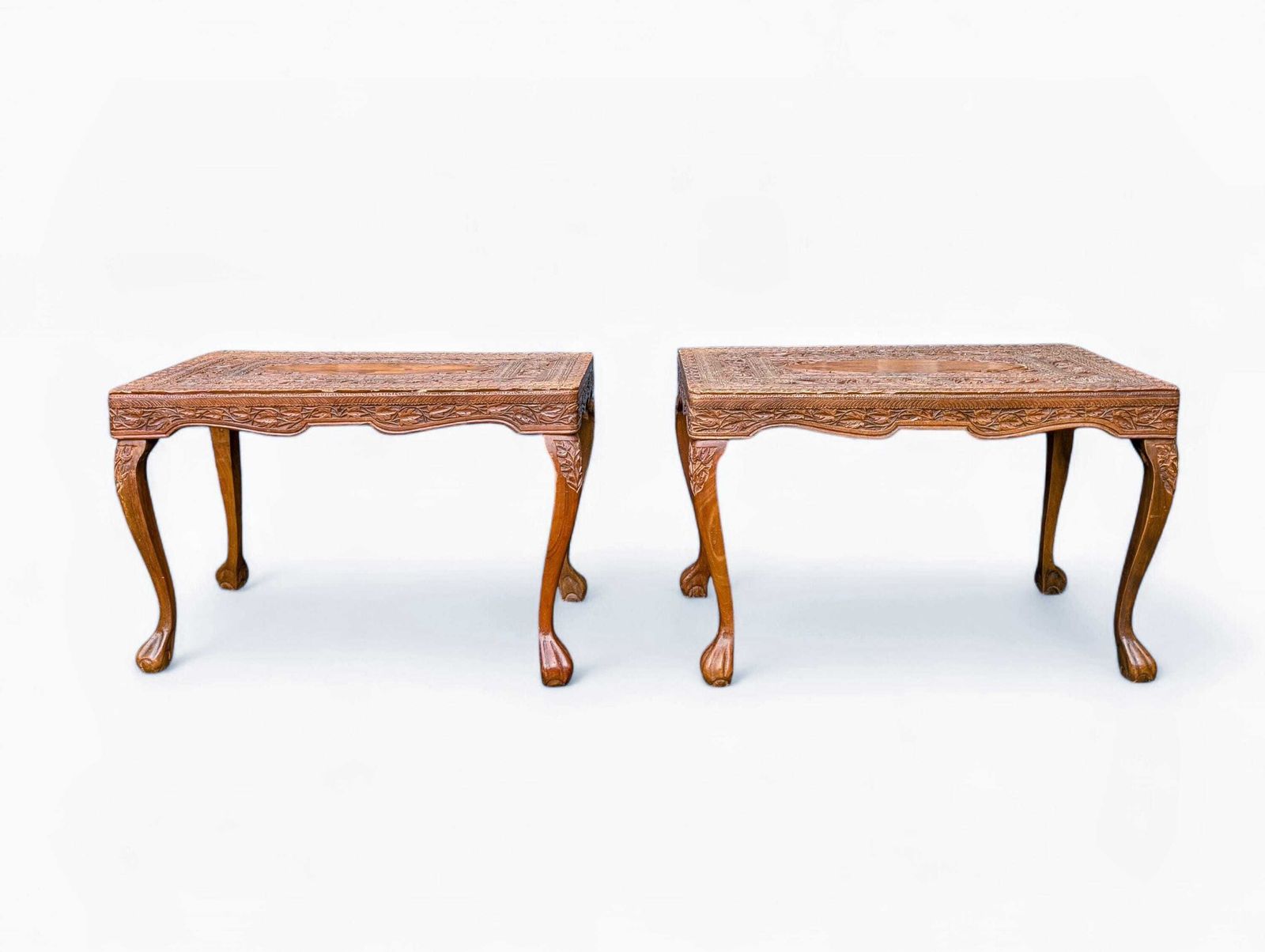 Pair Of Anglo Indian Carved Side Tables, Colonial Low Bedside Tables, C.1900–1925 photo furniture
