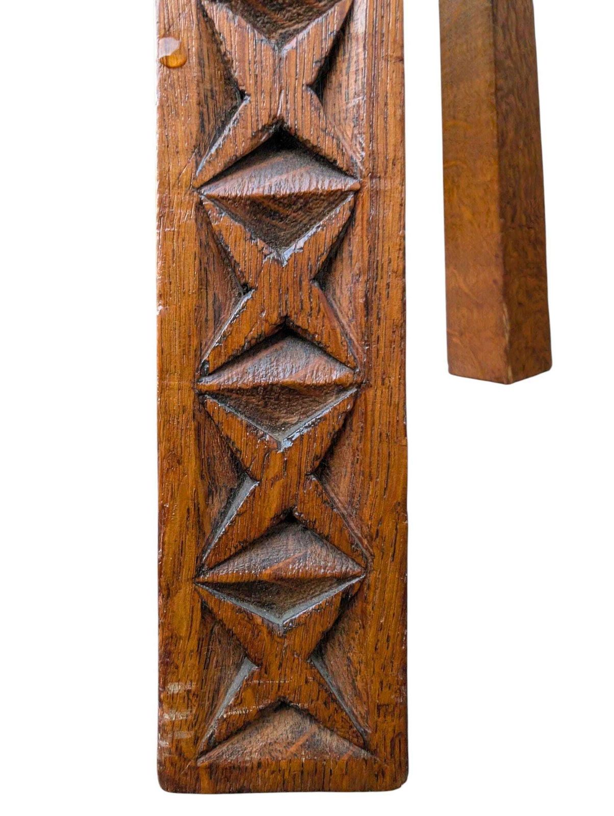 photo furniture Arts & Crafts Oak Side Table: Carved Geometric Top, Chip Carved Legs