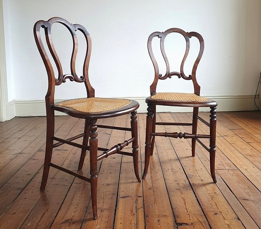 Pair Of Walnut And Cane Victorian Side Chairs photo furniture